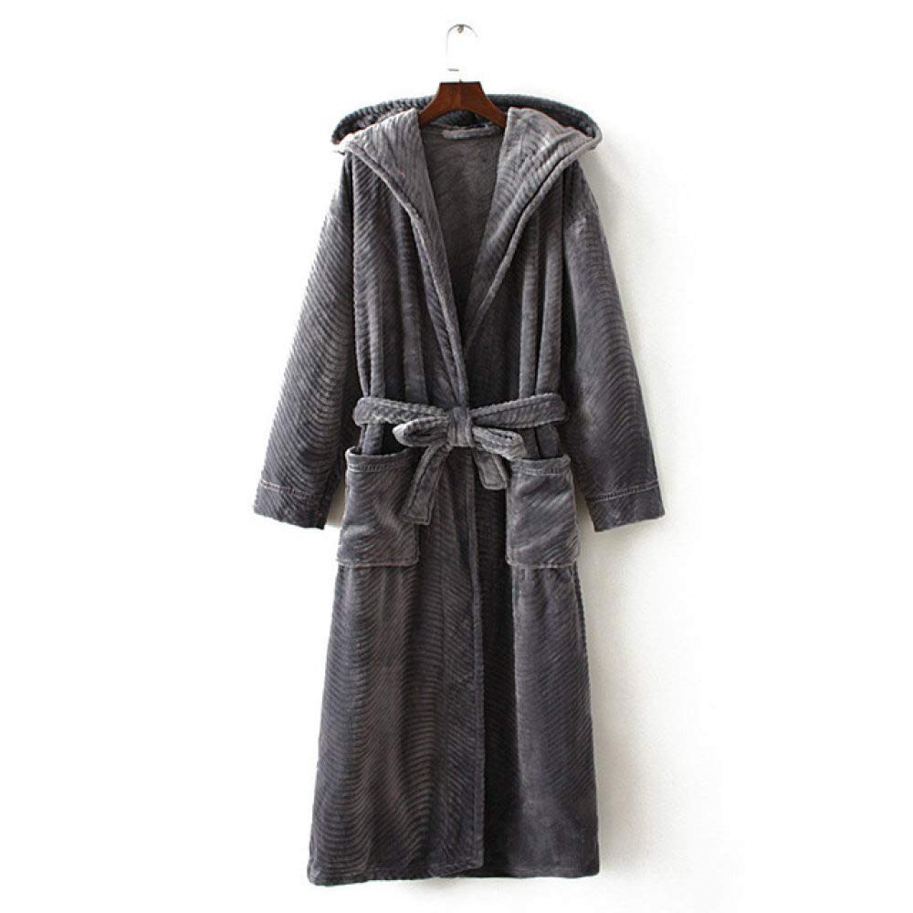 **Men's Flannel Winter Bathrobe - Thick Warm Hooded Robe for Men, Oversized Large Home Sleepwear, Dark Gray - Perfect for Cozy Lounging & Cold Weather Comfort**