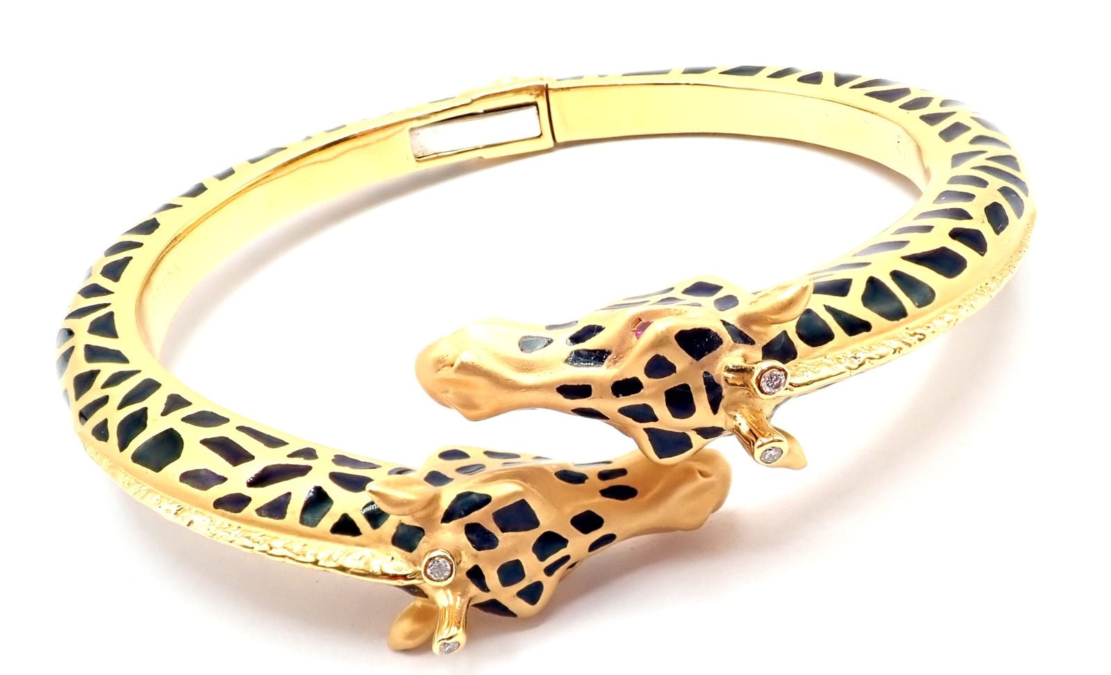 18k Yellow Gold Diamond Enamel Giraffe Bangle Bracelet by Carrera Y Carrera - Elegant Animal Jewelry for Women, Perfect Gift for Birthday, Anniversary & Special Occasions