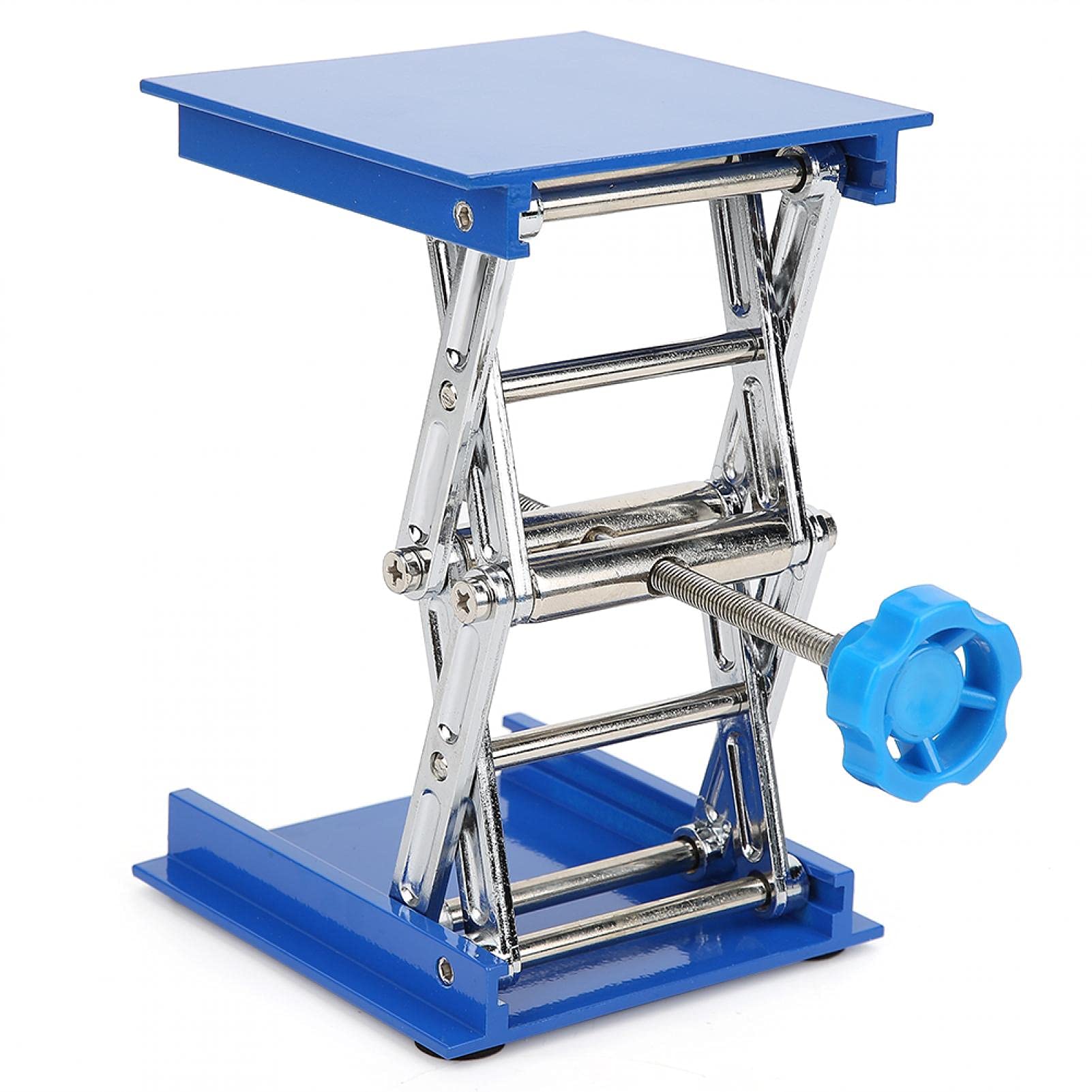 4X4 Scissor Jack Stand - 100x100mm Blue Electroplated Aluminum Lifting Platform for Lab Equipment, Car Repair & DIY Projects - Heavy Duty Scissor Jack Lifter Rack for Workbench, Garage & Industrial Use