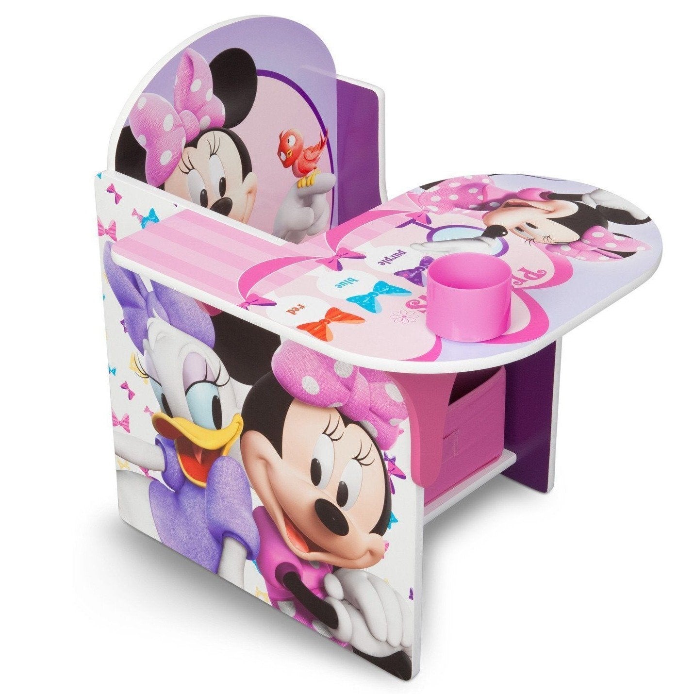 Minnie Mouse Kids Chair with Desk and Storage Bin - Perfect for Study, Playroom & Bedroom Organization