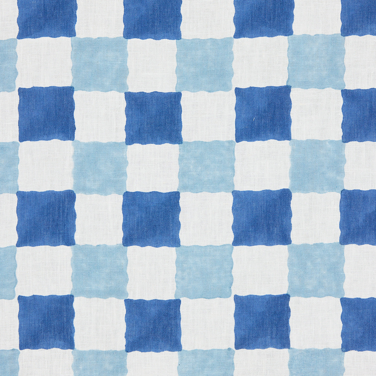 Checkered Block Printed Linen Fabric - Blue Sample for DIY Crafts, Home Decor & Fashion Projects