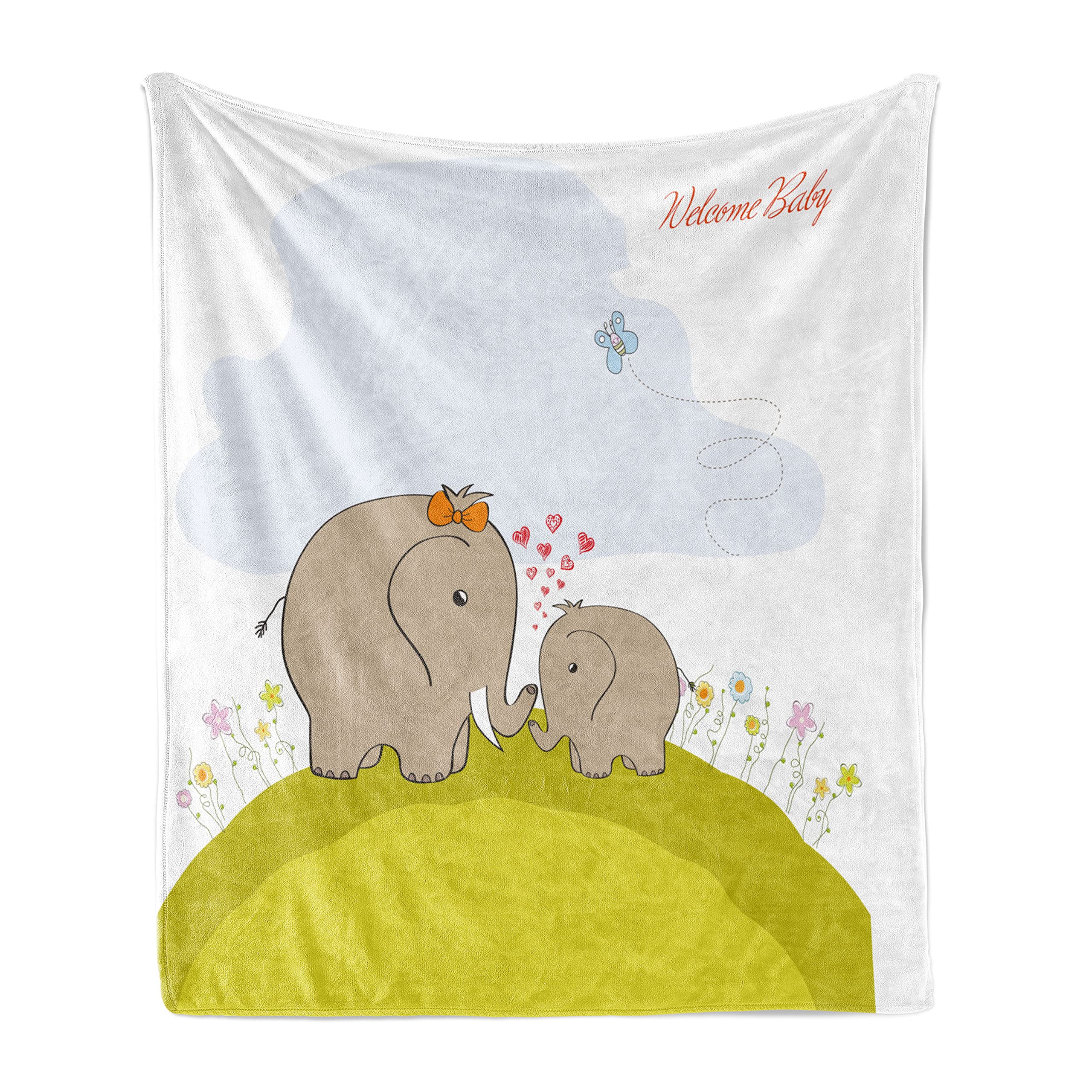 Ambesonne Cartoon Throw Blanket - Soft Flannel Fleece Accent Blanket with Mother Love Shower Design, 70x90 Inches, Pale Blue Green - Perfect for Sofa, Bed, Nursery & Gift Giving