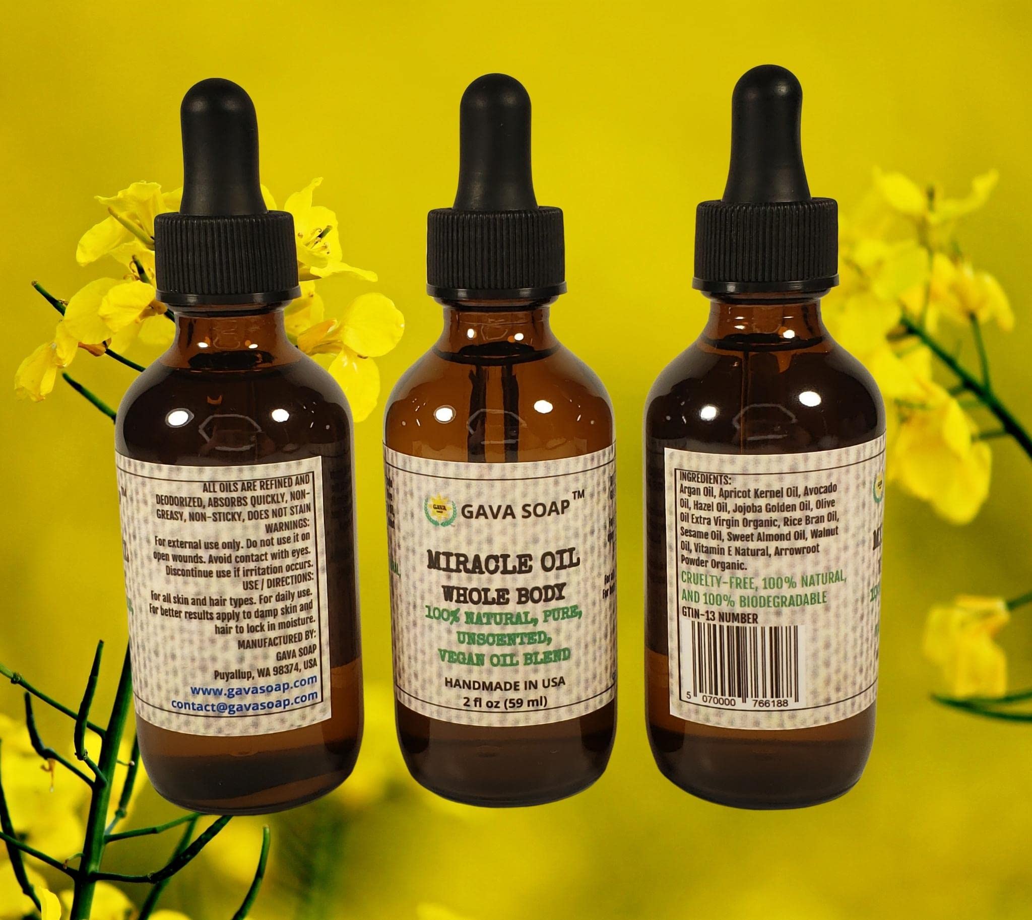 Miracle Oil for Whole Body - Organic Moisturizing & Healing Skin Care for Face, Hands & Hair - Perfect for Dry Skin, Massage & Aromatherapy