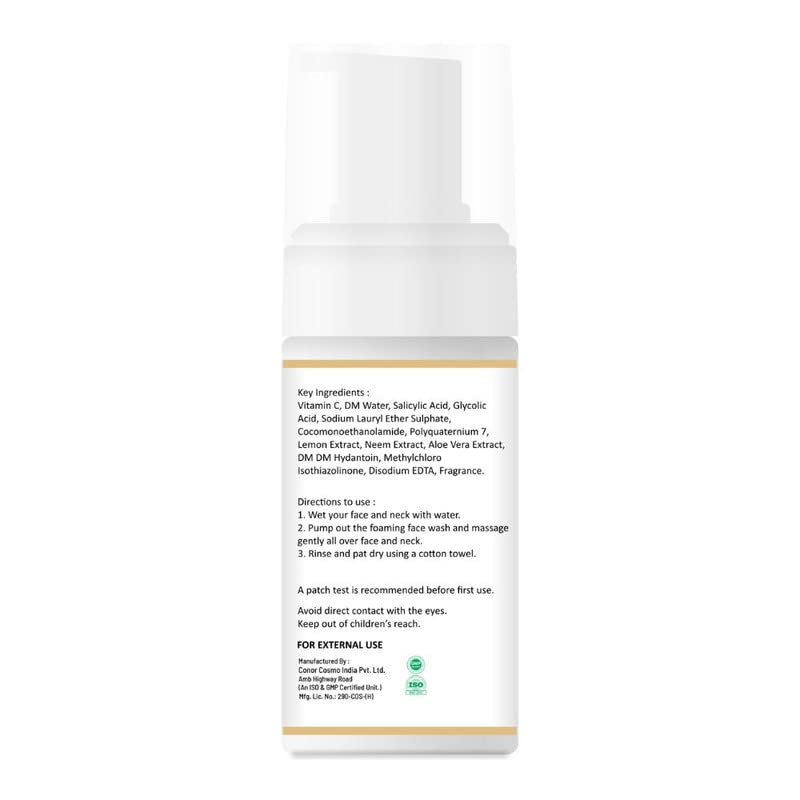 Trishglow Vitamin C Foaming Face Wash for Brighter, Glowing Skin | Acne-Prone & Radiant Skin Care | 100ml Brightening Cleanser for Women & Men | Daily Skincare Routine for Morning & Night Use