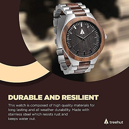 Men's Wooden Watch - Japanese Quartz Analog, Walnut Wood & Steel Clasp - Perfect for Outdoor & Office Wear