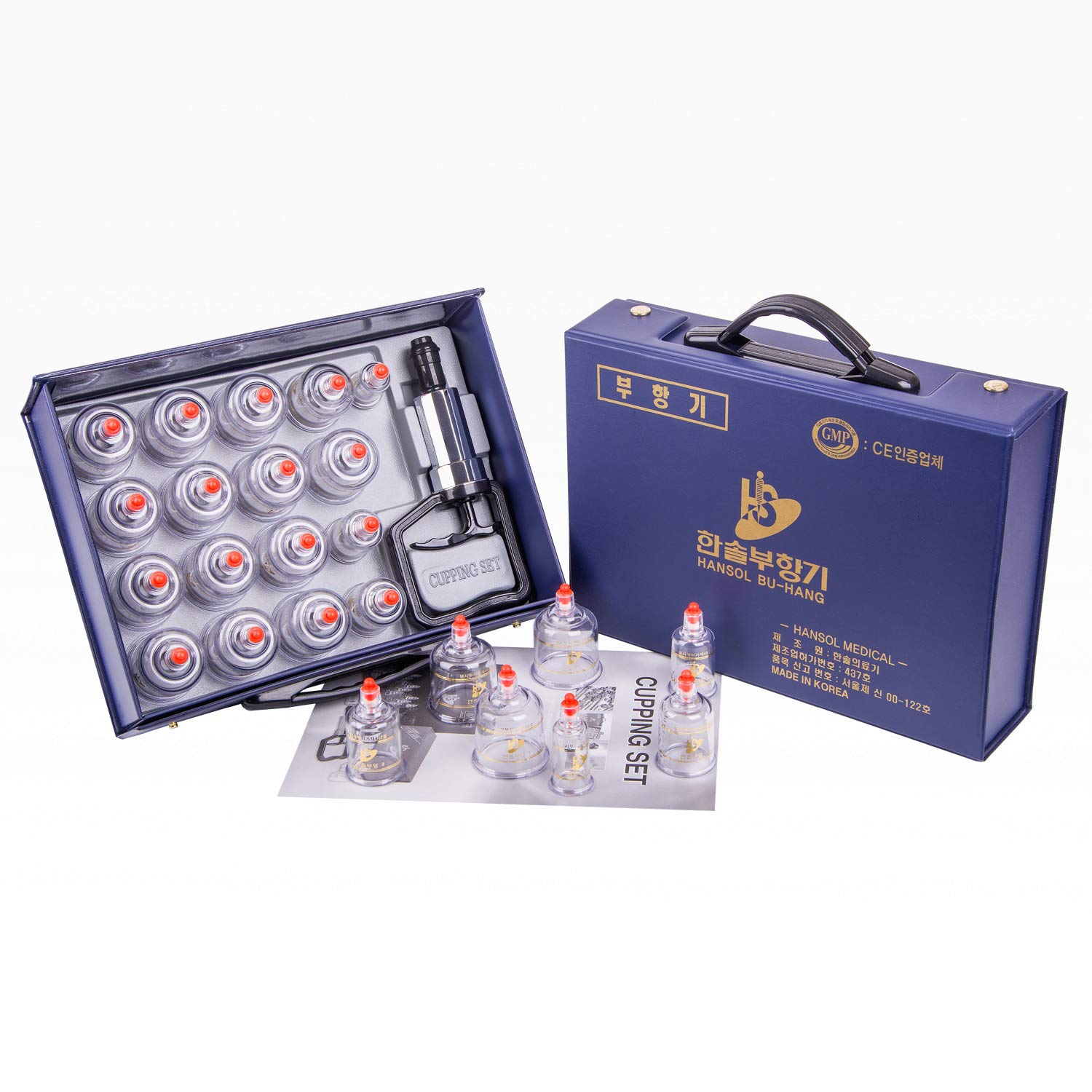 Premium Hansol Cupping Therapy Set - 17 Korean-Made Silicone Cups with Pumping Handle for Pain Relief & Relaxation | Ideal for Muscle Recovery, Detox, and Home Spa Treatments