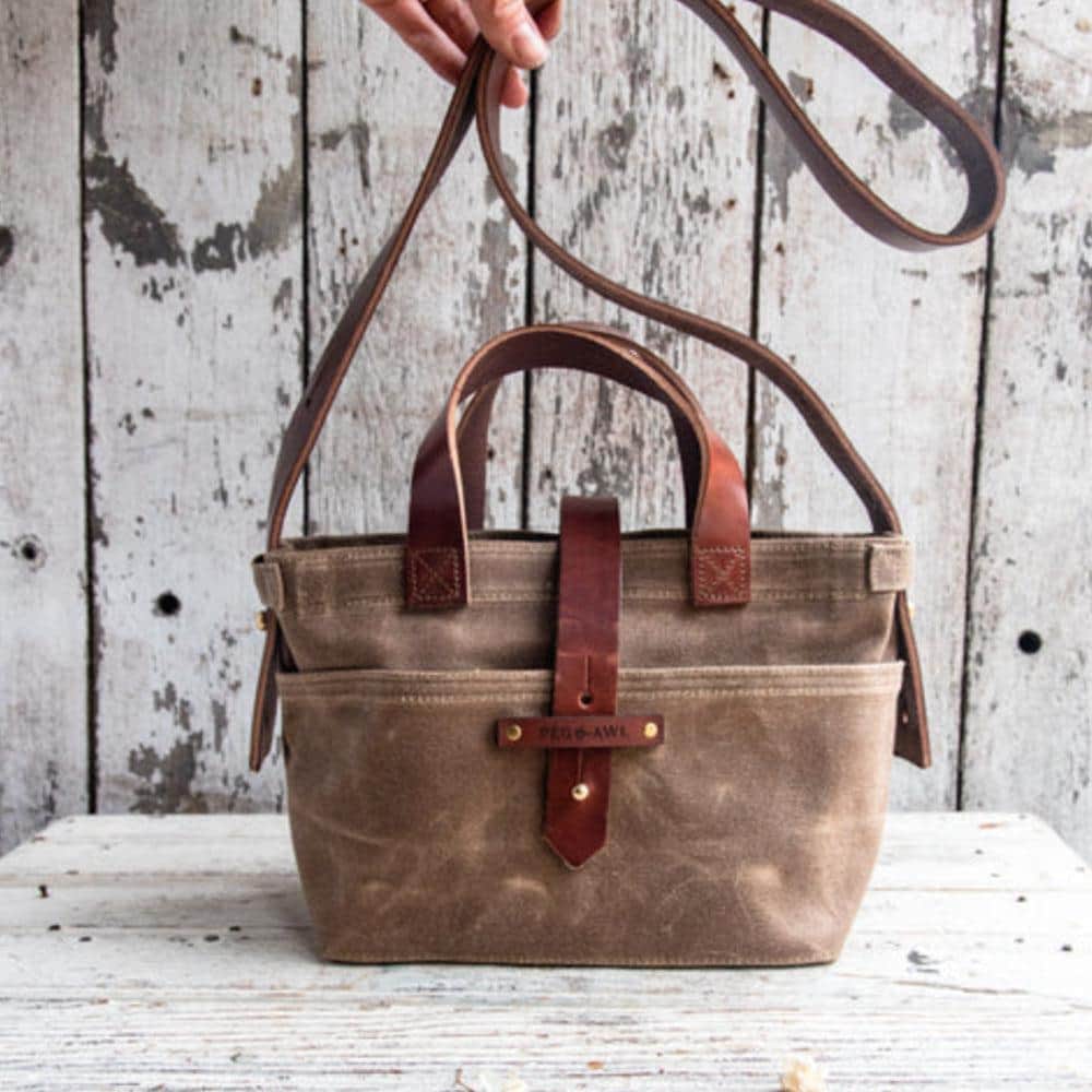 Peg and Awl Mini Waxed Canvas Tote Bag - Durable & Stylish Crossbody Purse for Women, Work, Travel & Everyday Use