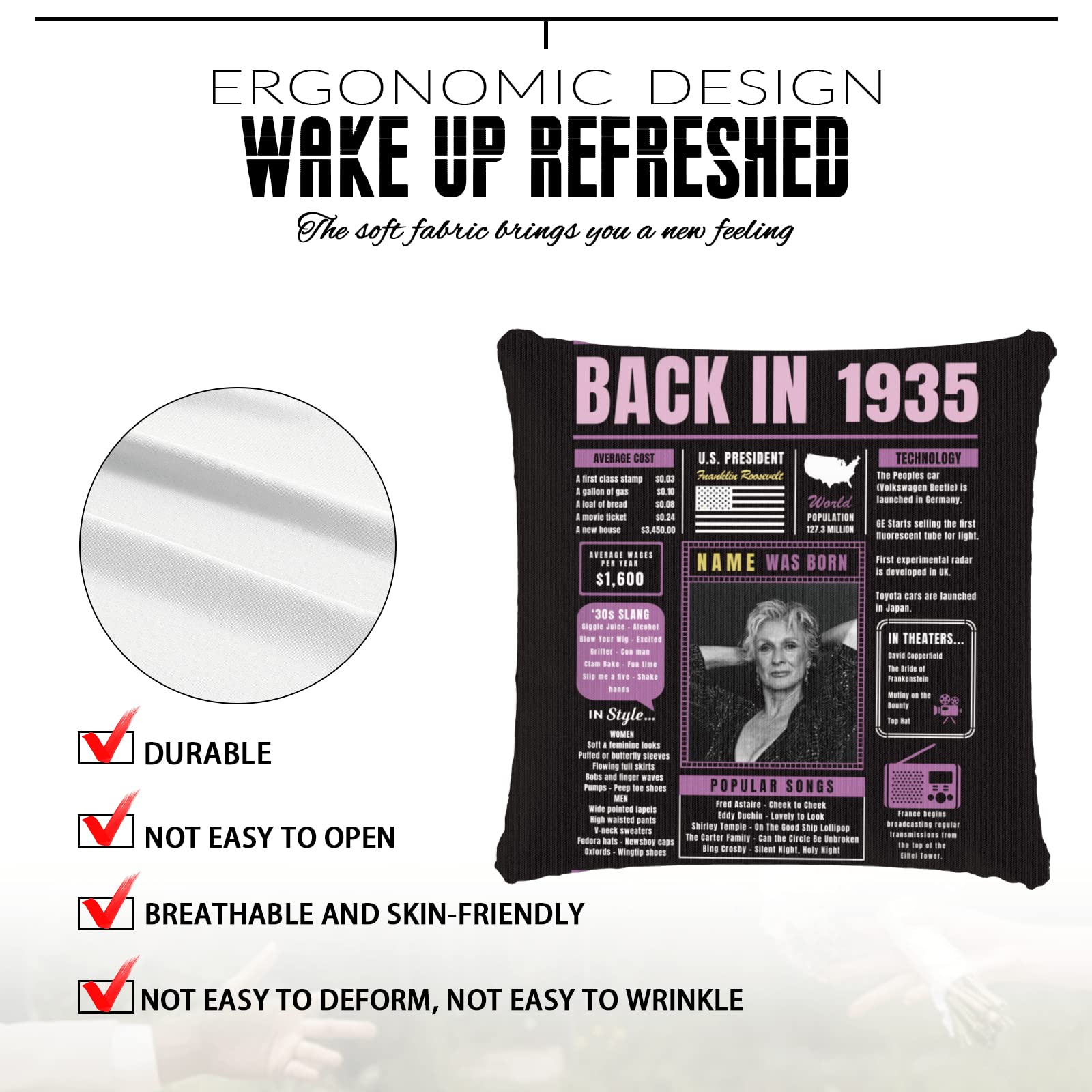 89th Birthday Gifts for Women & Men - Purple Custom Throw Pillow with 1935 Year Design, Super Soft Decorative Pillowcase for 89 Year Old Birthday Party Decor - Perfect for Sofa, Bed & Home Decor