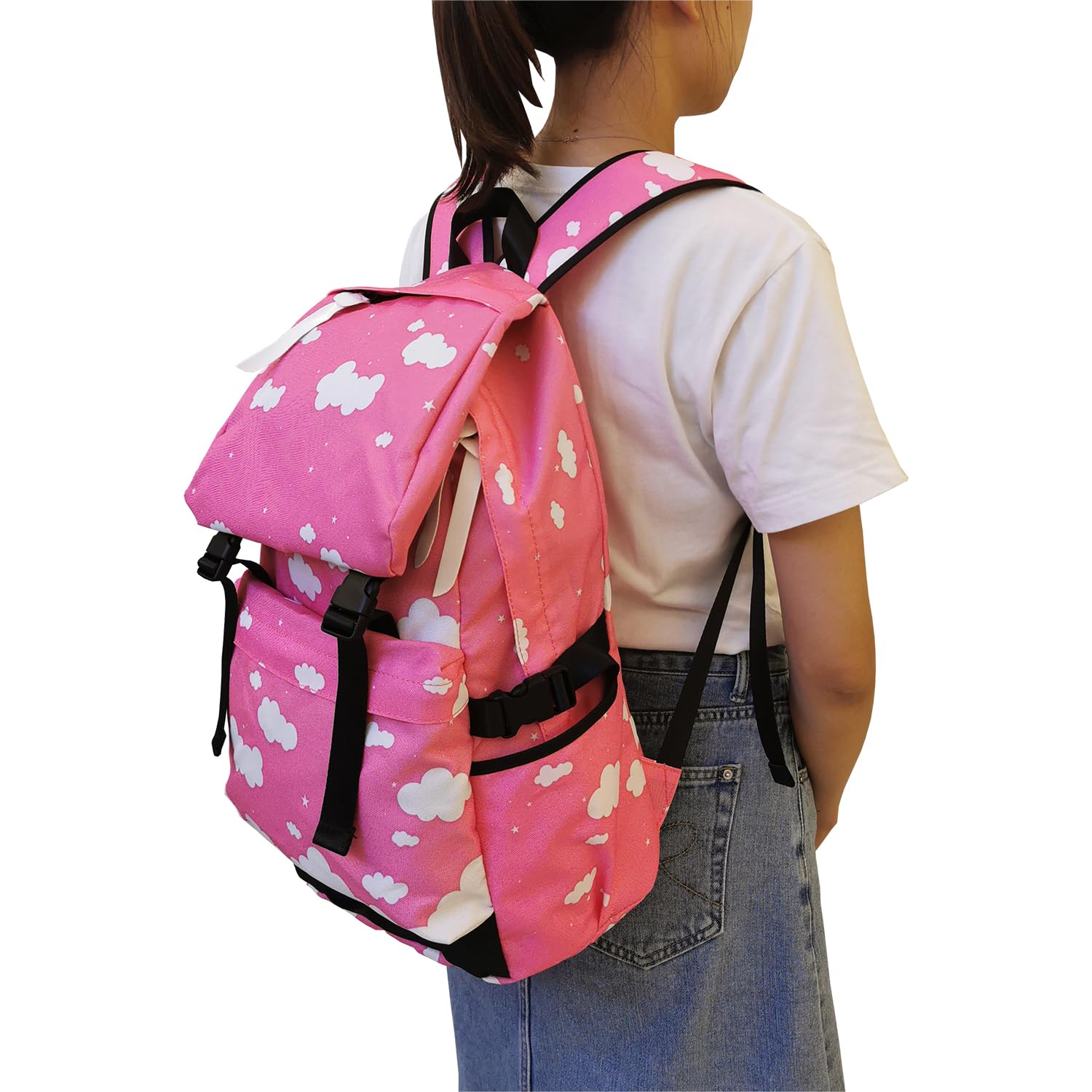 Stylish Pink Clouds Canvas Backpack - Lightweight Shoulder Bag for Women & Girls, 13-14 Inch Laptop Rucksack for Travel, School & Work | Durable Travel Backpack with Large Capacity