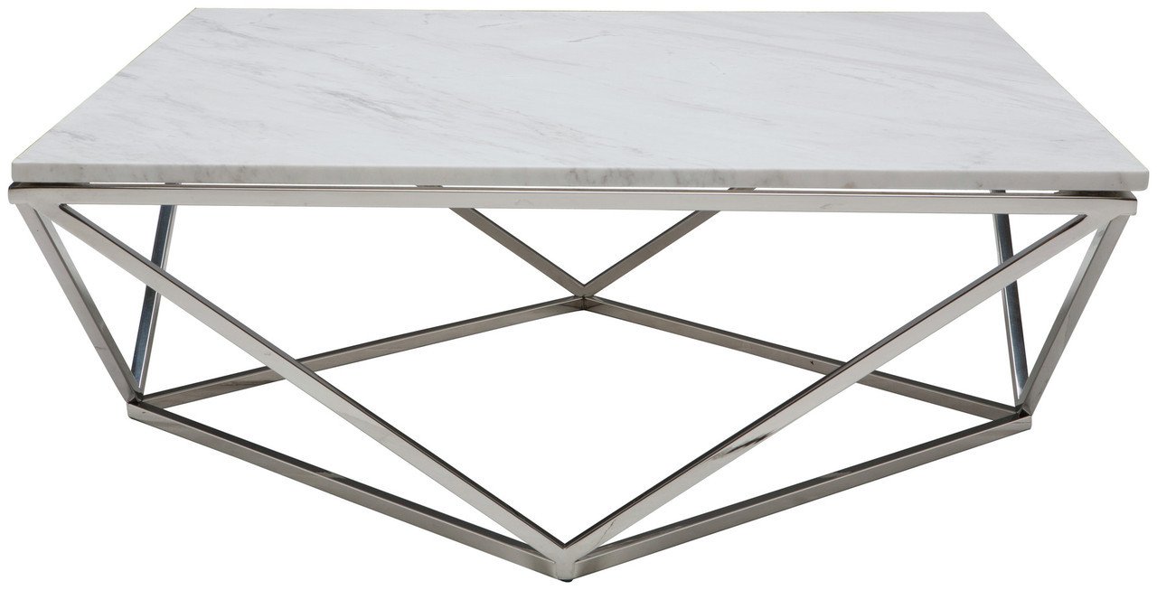 Modern Jasmine Marble Top Coffee Table with Polished Stainless Steel Base - Elegant Living Room Centerpiece for Home Decor & Entertaining