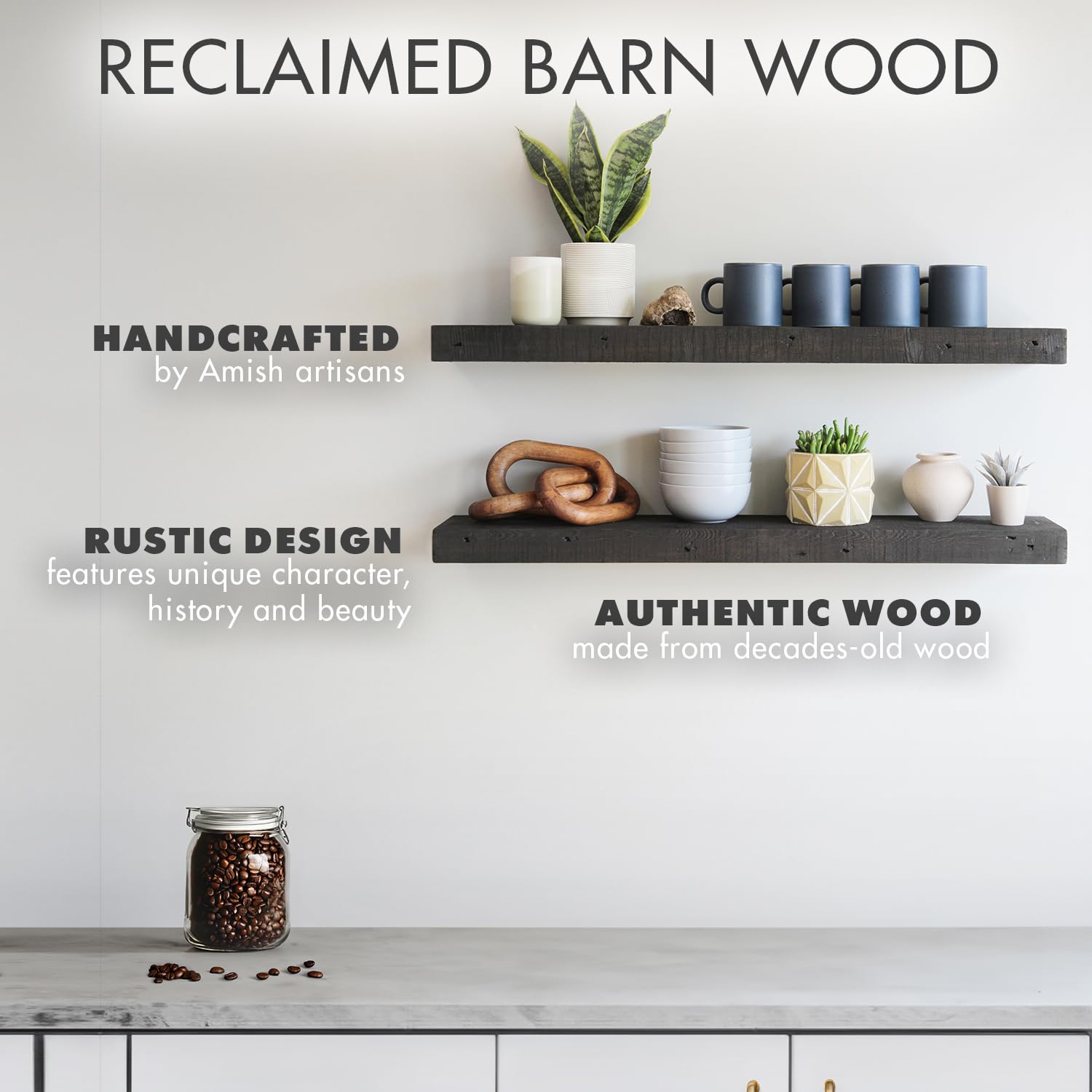Reclaimed Barnwood Floating Shelves Set of 2 - 48