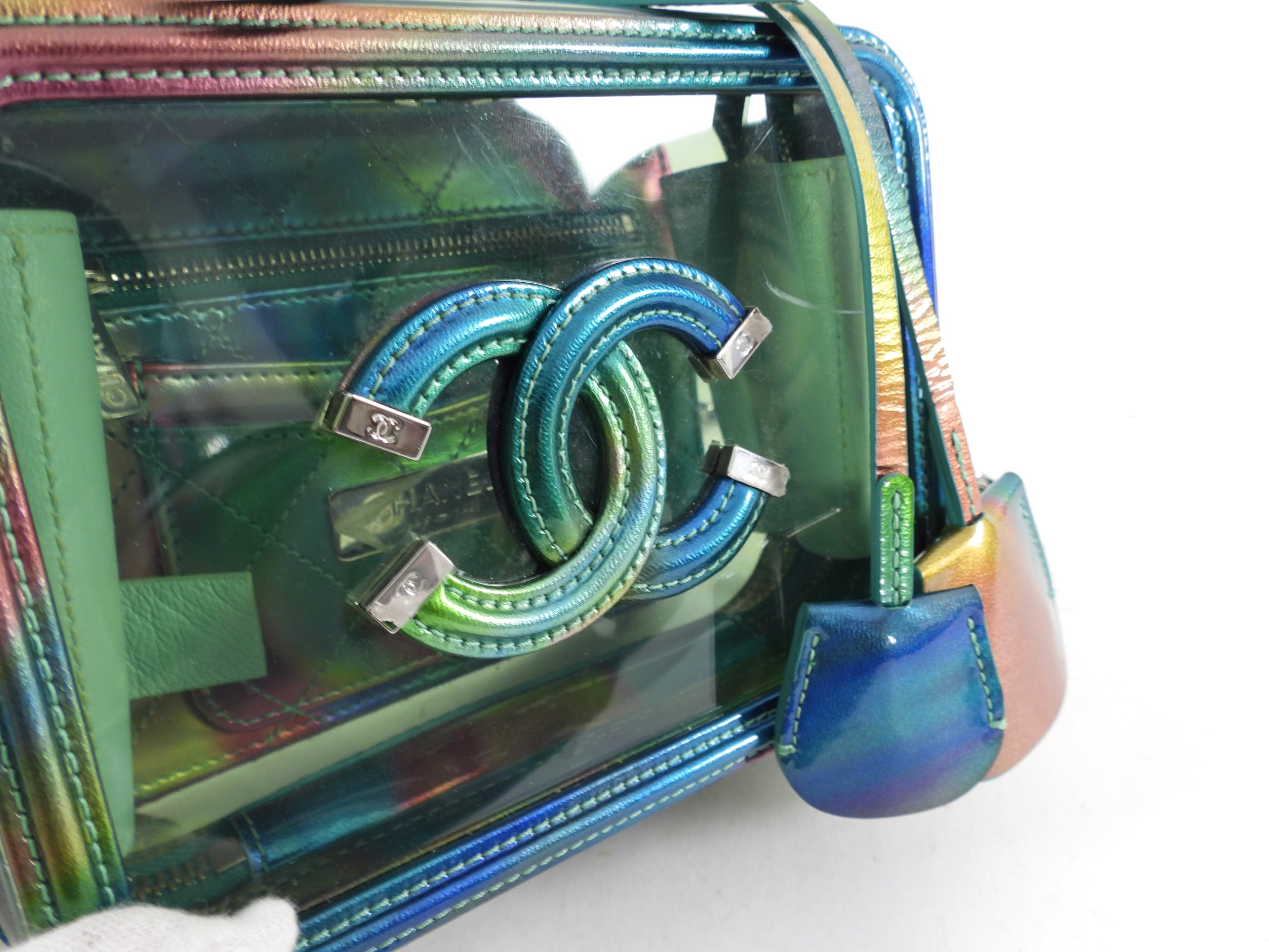 Chanel 20C Iridescent Rainbow Filigree Clear PVC CC Vanity Case - Luxury Designer Cosmetic Bag for Women, Perfect for Travel & Everyday Use
