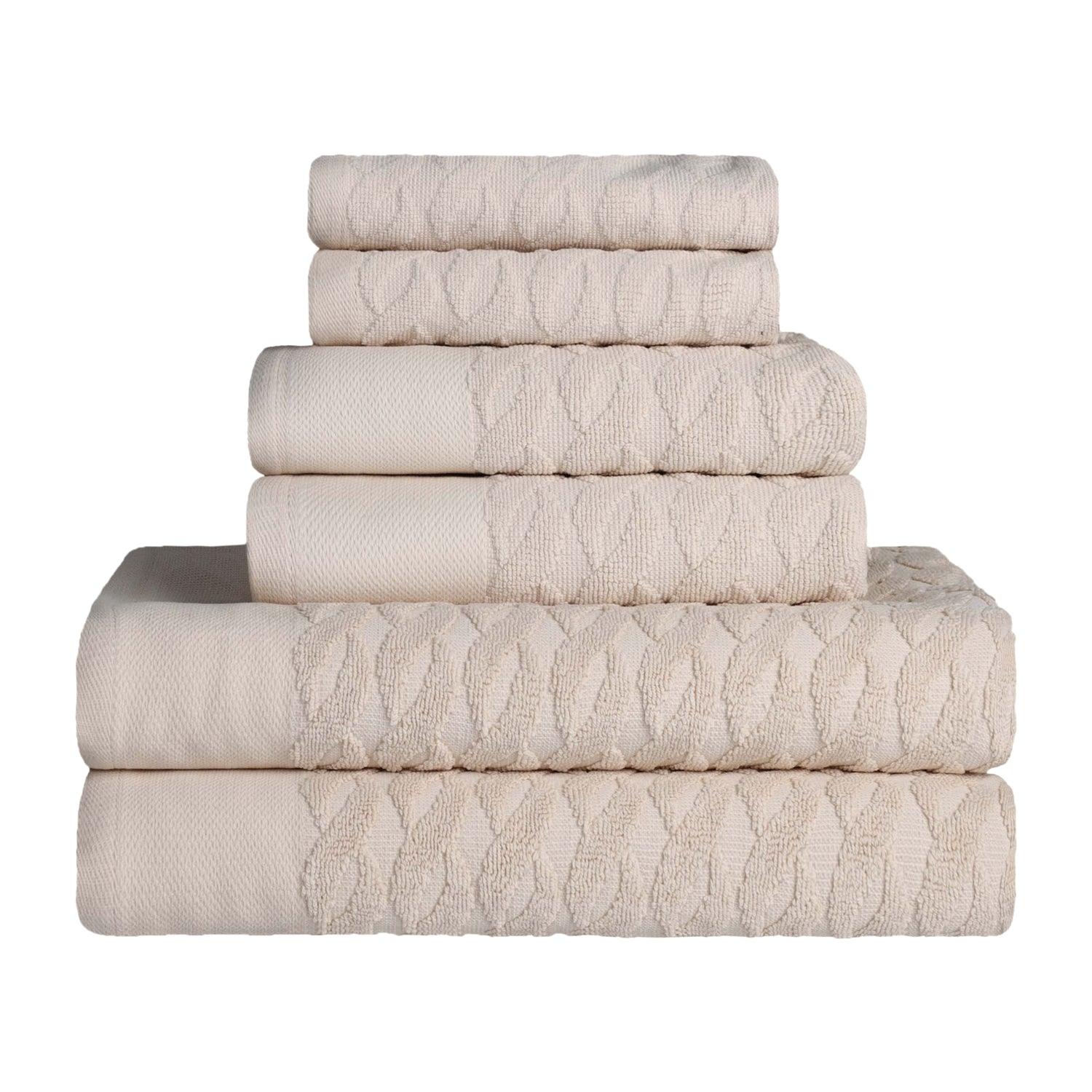 Premium Turkish Cotton Herringbone Jacquard 6-Piece Towel Set - Ultra Soft & Absorbent Bath Towels for Spa, Hotel & Luxury Home Use