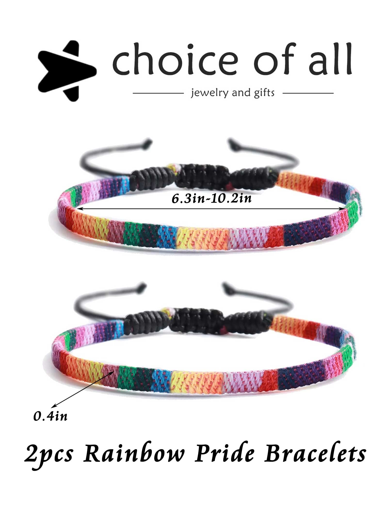 2-Pack Rainbow Pride Bracelets - Handmade LGBT String Bracelets for LGBTQ+ Support - Perfect for Pride Parades, Gifts & Everyday Wear