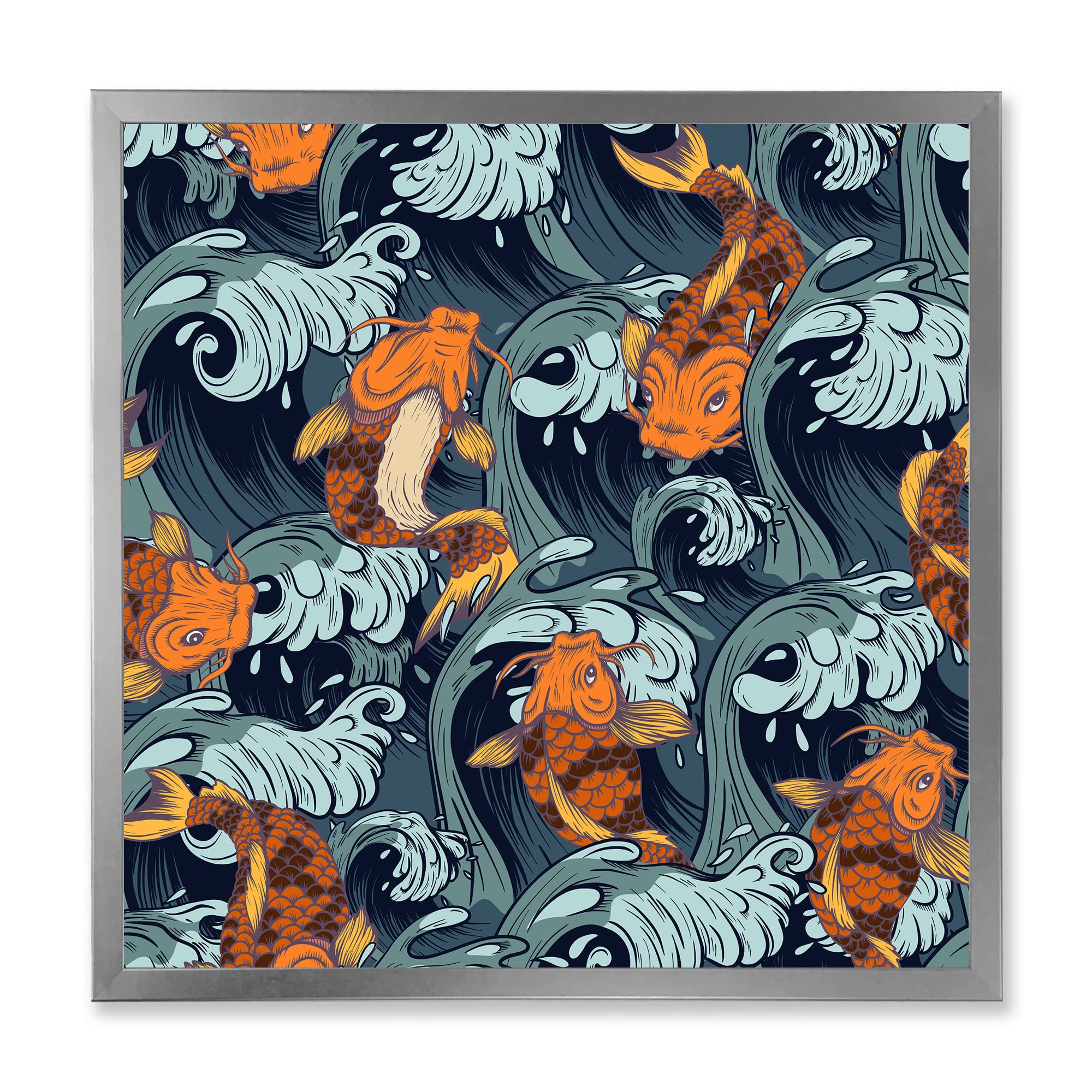 DesignQ Japanese Koi Fish Framed Wall Art - Coastal & Nautical Home Decor for Living Room, Bedroom, Office | Perfect Zen Decor for Asian Inspired Interiors