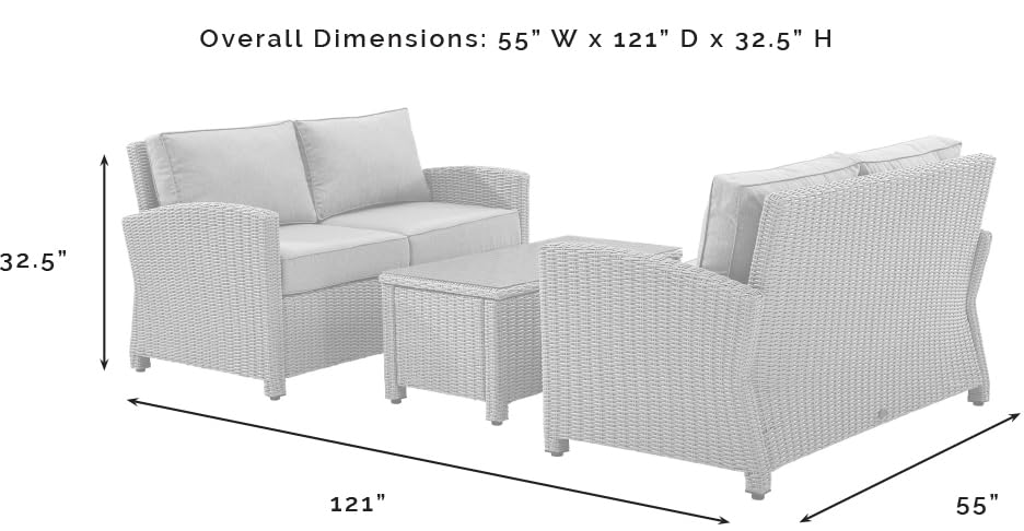 Crosley Bradenton 3-Piece Outdoor Wicker Loveseat Set with Navy Cushions - Patio Furniture for Porch, Garden & Backyard - Brown Weather-Resistant Conversation Set for Relaxing Outdoors