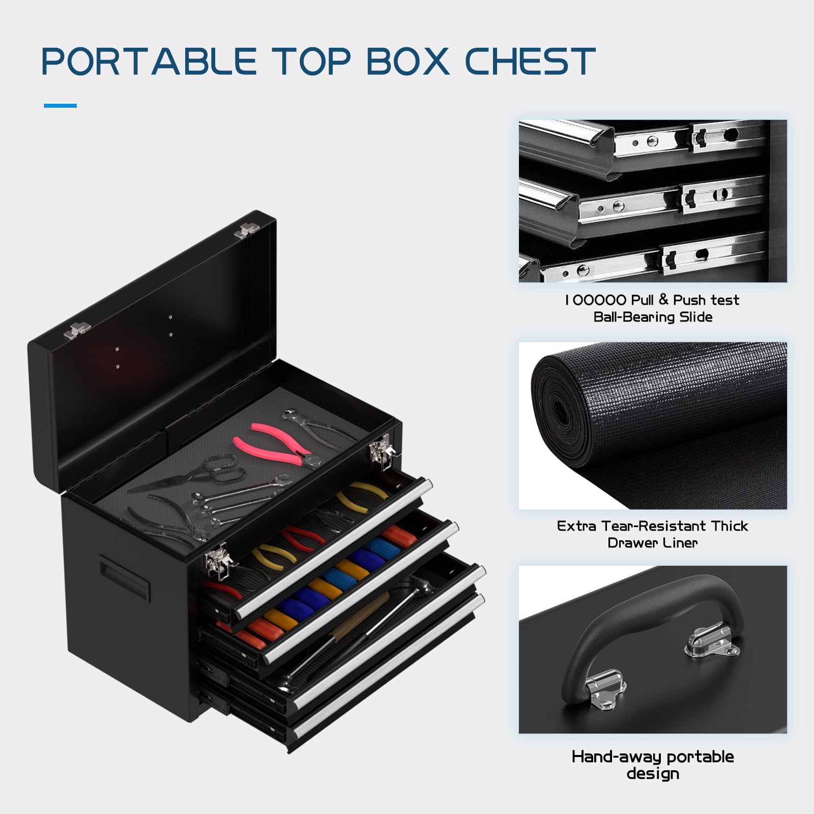 5-Drawer Black Heavy-Duty Tool Chest with Lockable Storage & Wheels - 2-in-1 Detachable Tool Cabinet Organizer for Garage, Workshop & DIY Projects | Portable Rolling Tool Cart with Drawers for Mechanics, Carpenters & Home Improvement