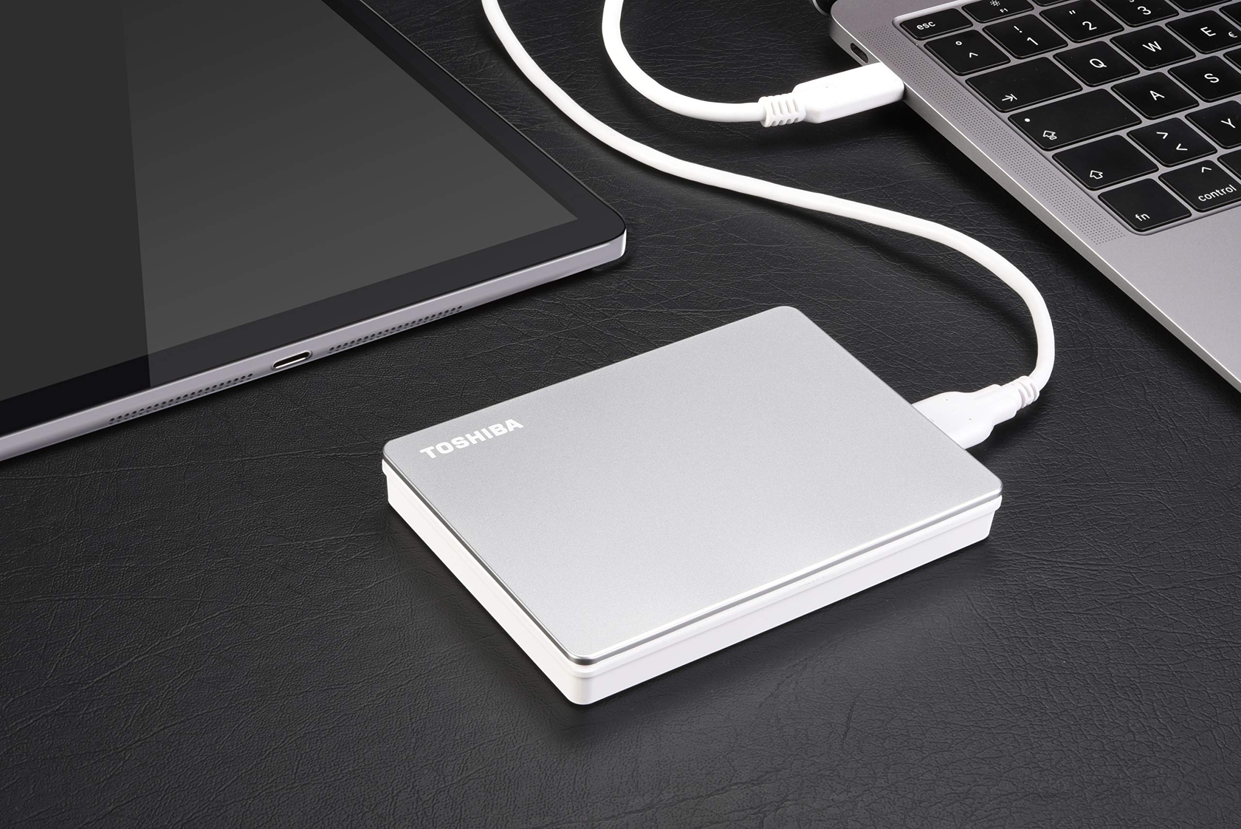 Toshiba Canvio Flex 2TB Portable External Hard Drive USB-C USB 3.0 - Compatible with PC, Mac & Tablet (Silver) - HDTX120XSCAA - Perfect for Data Backup, File Storage & On-the-Go Computing