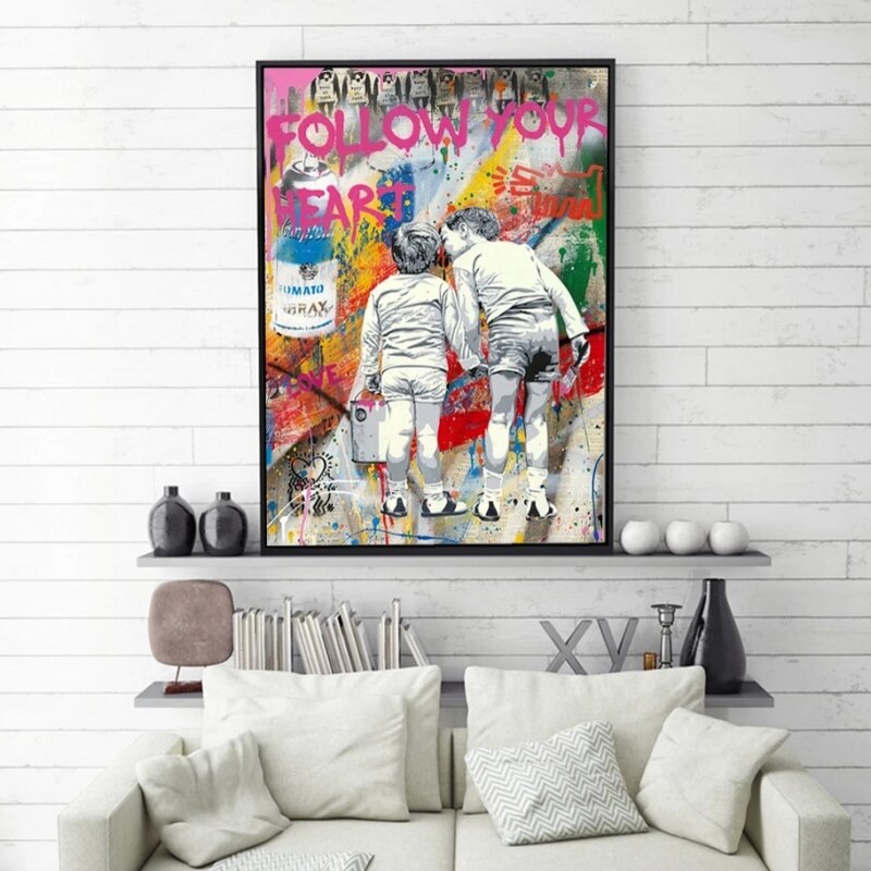 Banksy Canvas Art - Follow Your Heart Graffiti Poster Wall Decor | Unique Street Art Prints for Living Room, Bedroom & Office