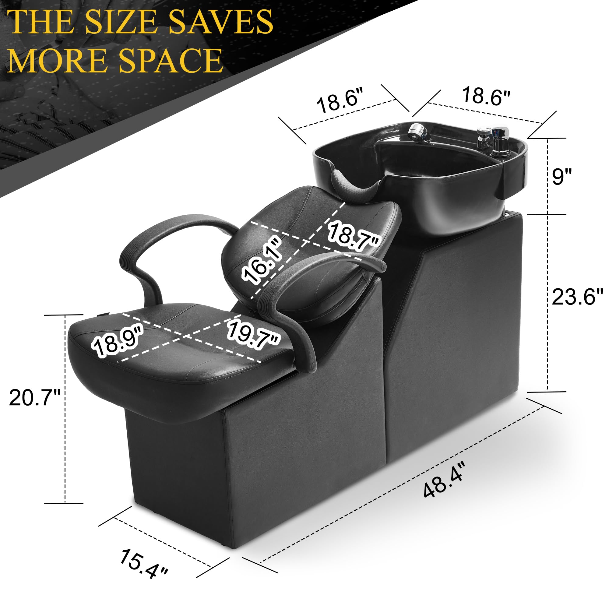 ABS Plastic Shampoo Bowl Chair - Professional Barber Backwash Chair with Adjustable Headrest for Hair Salon, Spa & Beauty Parlor - Perfect for Hair Washing, Coloring & Styling Services