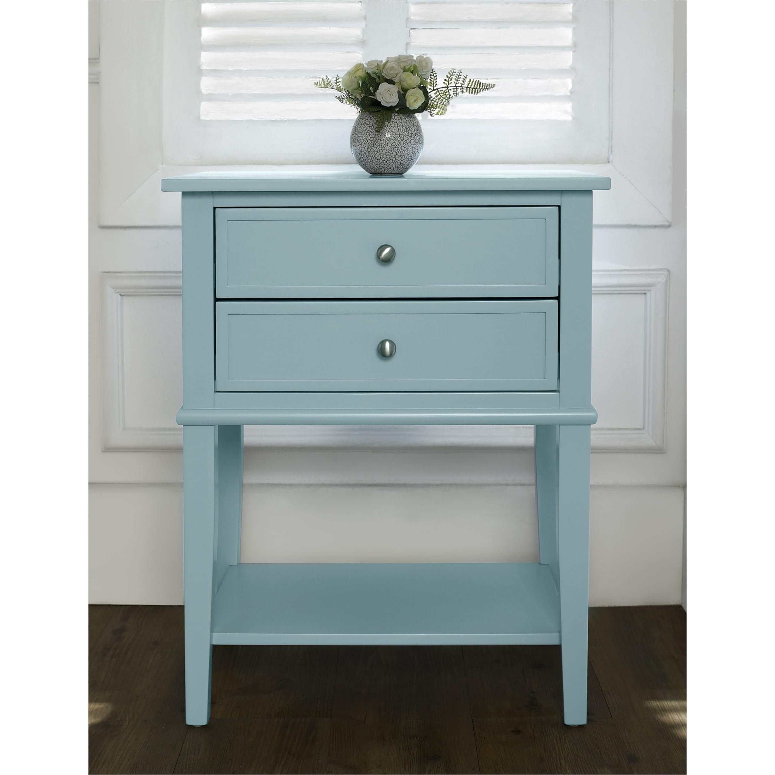 Ameriwood Home Franklin Accent Table with 2 Drawers, Blue - Stylish End Table for Living Room, Bedroom, or Office - Perfect for Storage & Decor