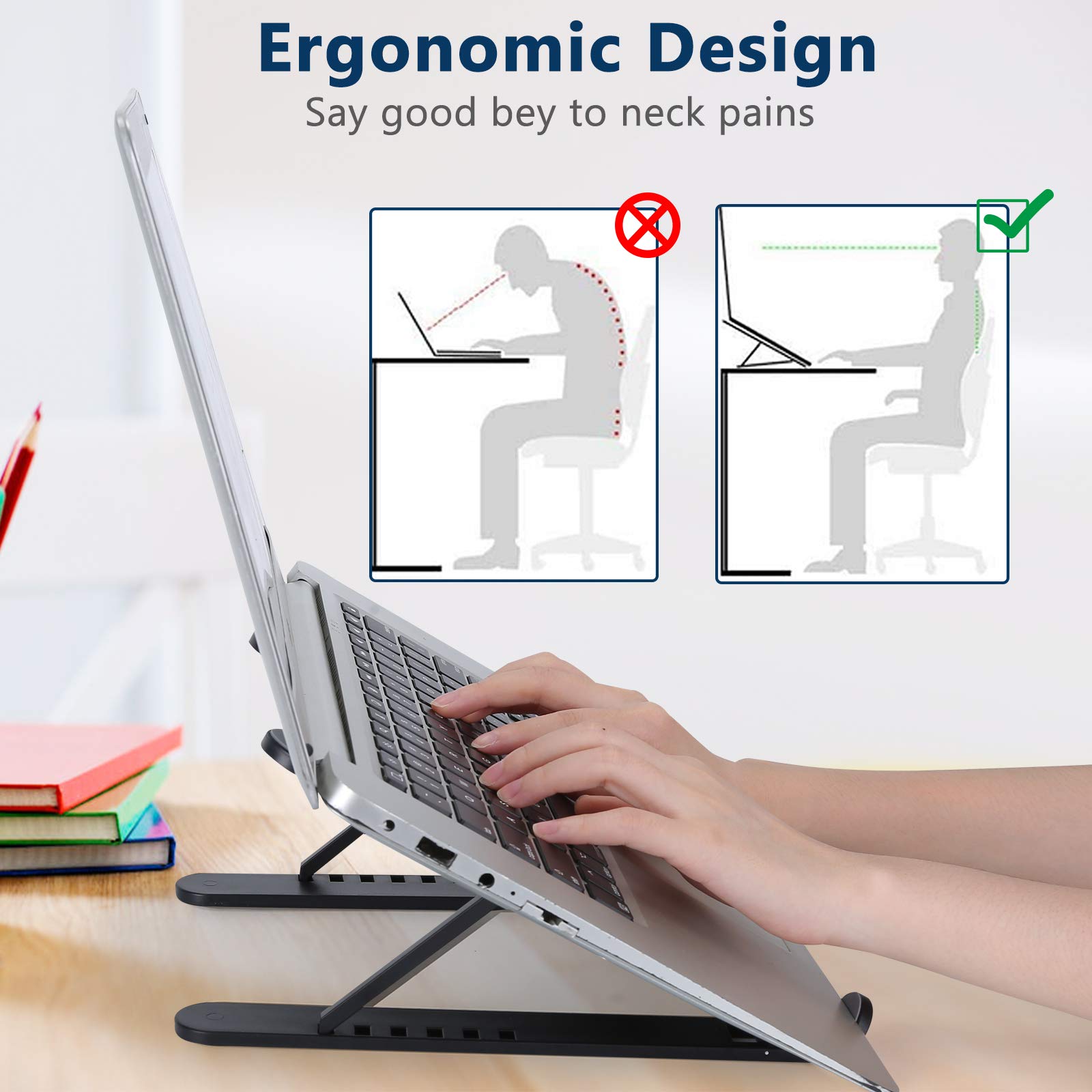 Adjustable Portable Laptop Stand - Ergonomic Laptop Holder & Riser for Desk, Notebook, MacBook - Perfect for Home Office, Gaming & Workstation Setup