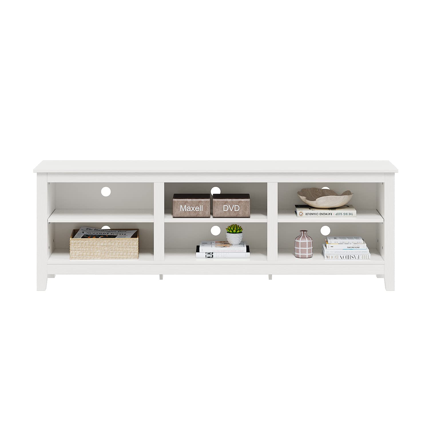 75 Inch TV Stand with 6 Storage Cubby - Modern Entertainment Center Media Console for Living Room & Bedroom - White TV Table for Flat Screen TVs (Perfect for Movie Nights & Family Gatherings)