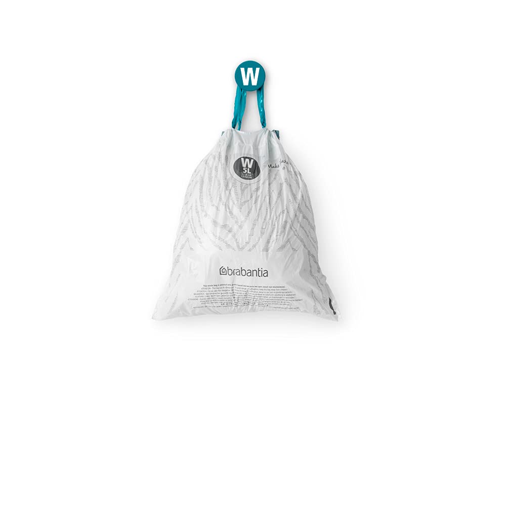 Brabantia PerfectFit 1.3 Gallon Trash Bags - 40 Count Thick Plastic Drawstring Trash Can Liners with Handles - Ideal for Small Bathroom, Office & Bedroom Waste Bins