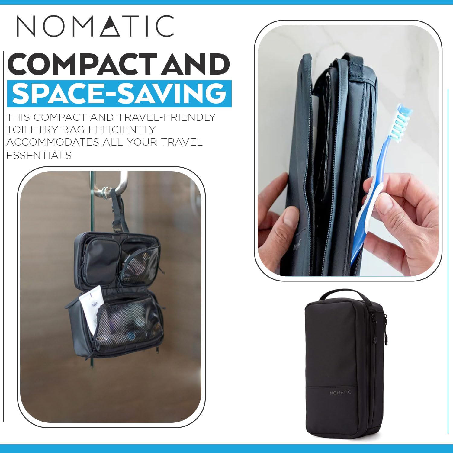 NOMATIC Large Travel Toiletry Bag V2 - Waterproof Hanging Organizer for Toiletries & Makeup - Perfect for Airplane, Camping & Gym Essentials (Black)
