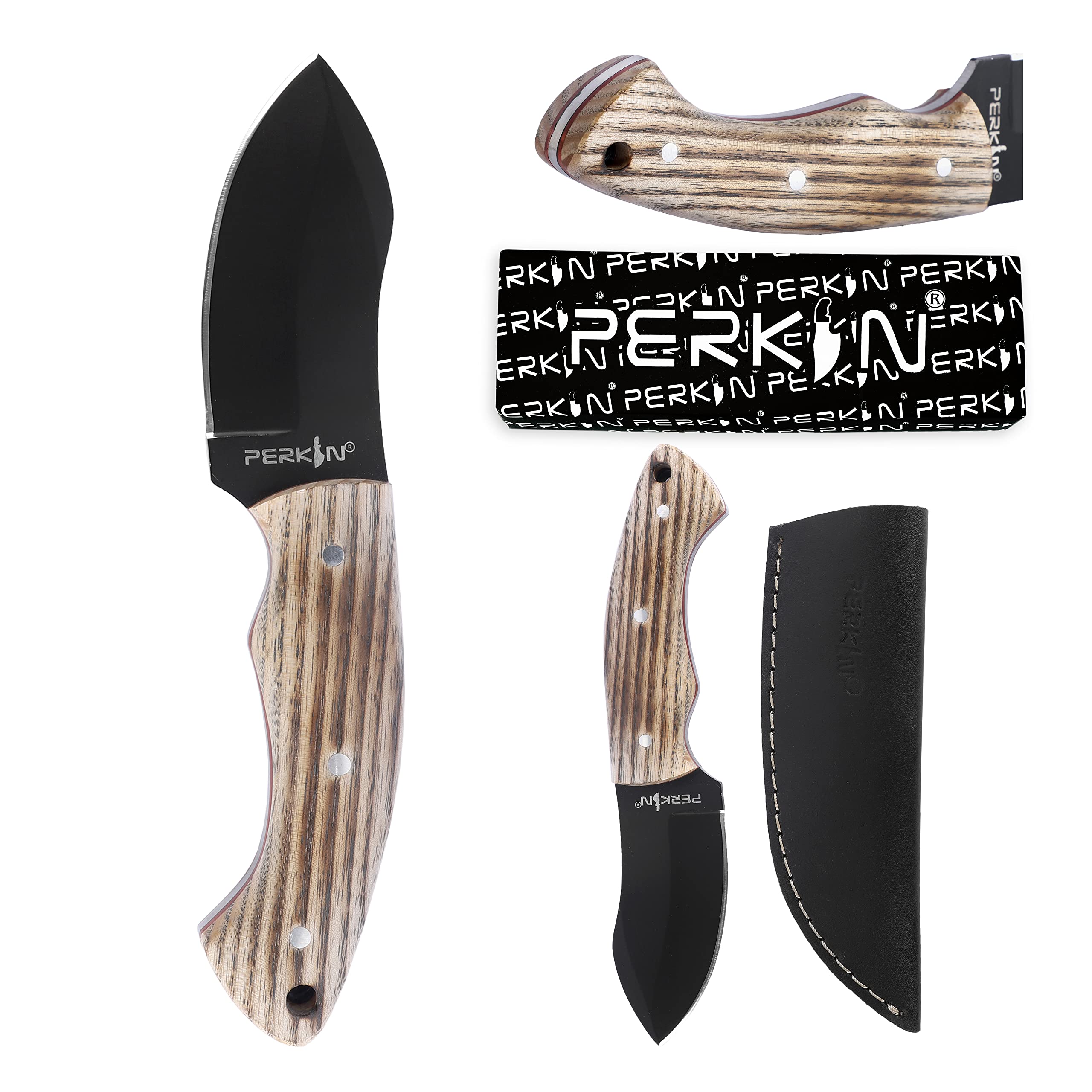 Perkin Full Tang Fixed Blade Hunting Knife with Leather Sheath - ASH50 | Durable Outdoor Survival Knife for Camping, Hunting & Bushcraft
