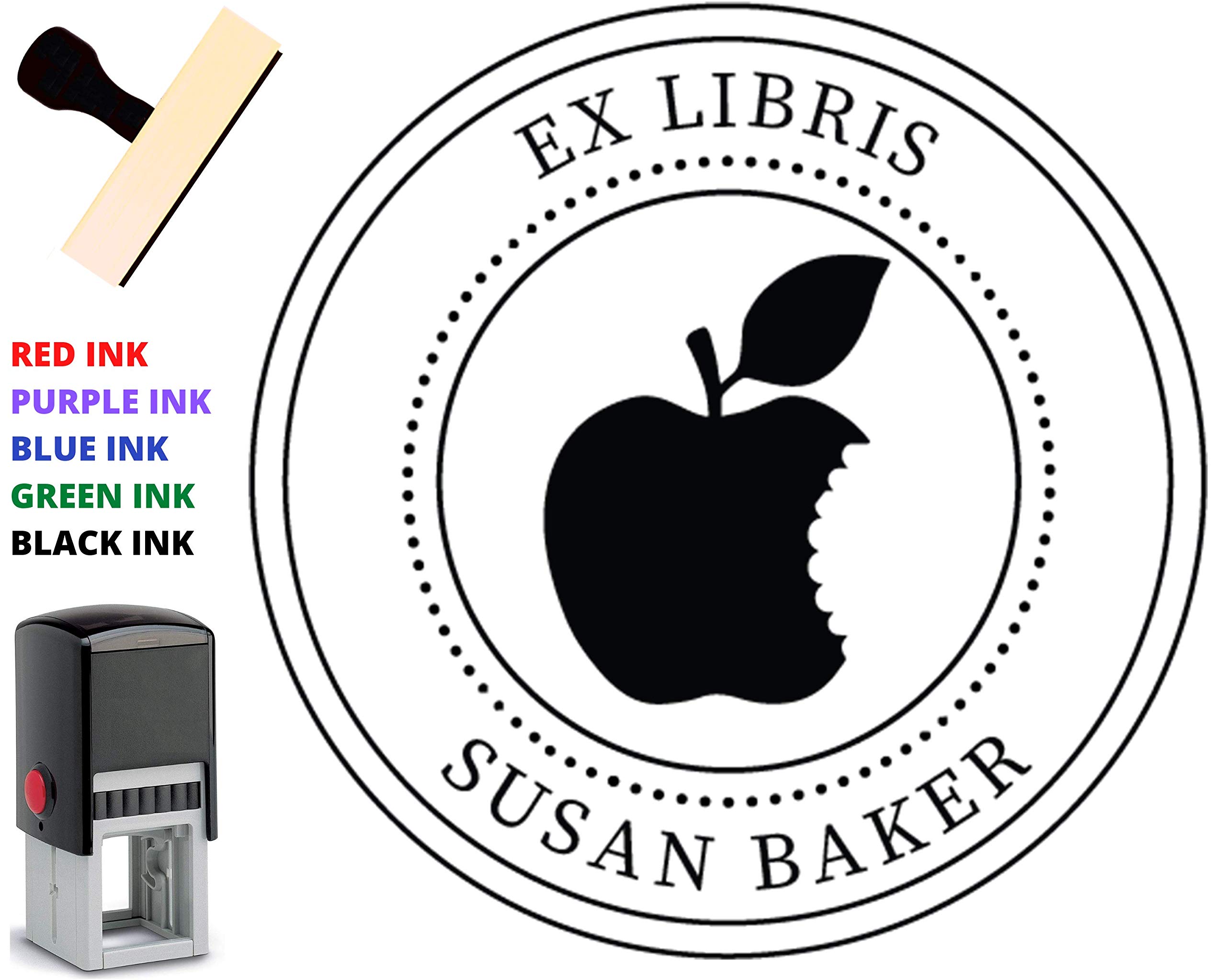 Personalized Library Book Name Stamp - Custom Self-Inking Teacher Stamp with Wood Handle | Perfect for Classroom Books, Home Libraries & Gift Giving (Fruit Design)