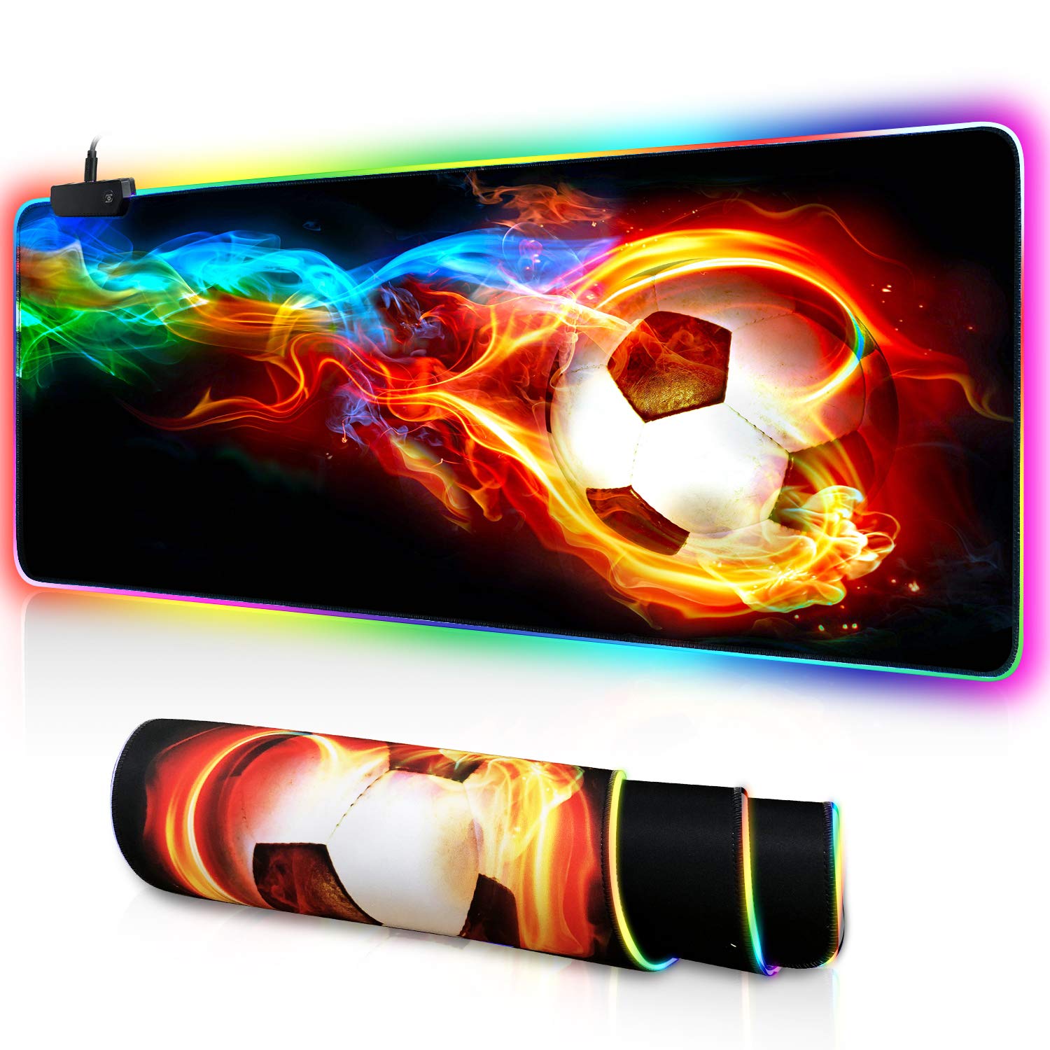 Large RGB Gaming Mouse Pad - XXL LED Mouse Mat with Smooth Waterproof Surface, Anti-Slip Rubber Base & Stitched Edges for PC, Laptop (31.5