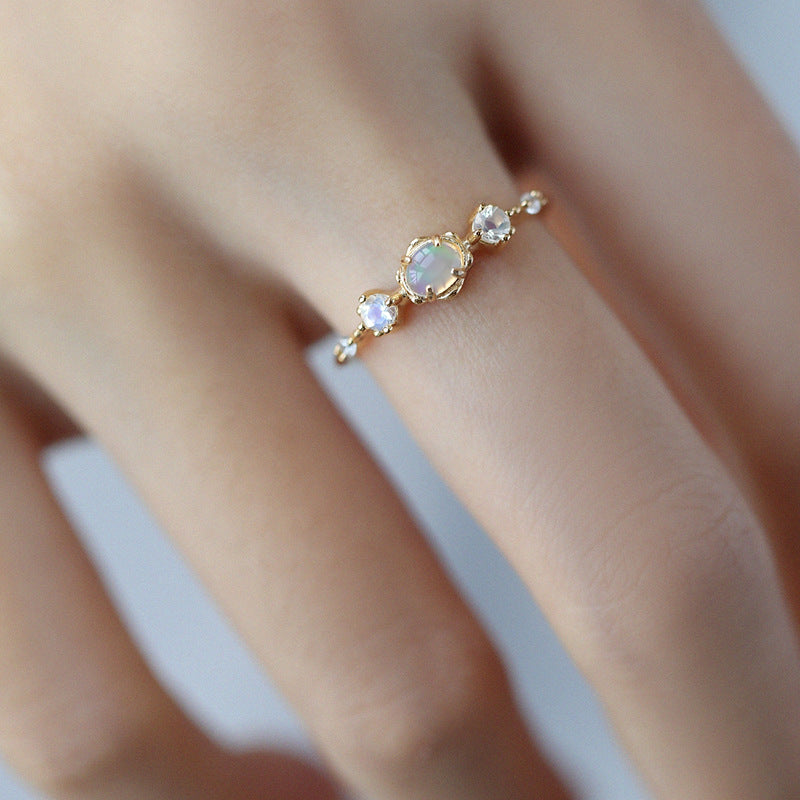 Opal and Moonstone Birthstone Ring - 5 Stone Stackable Ring for Women | HJZB 351 | Perfect for Birthdays, Anniversaries, and Special Occasions
