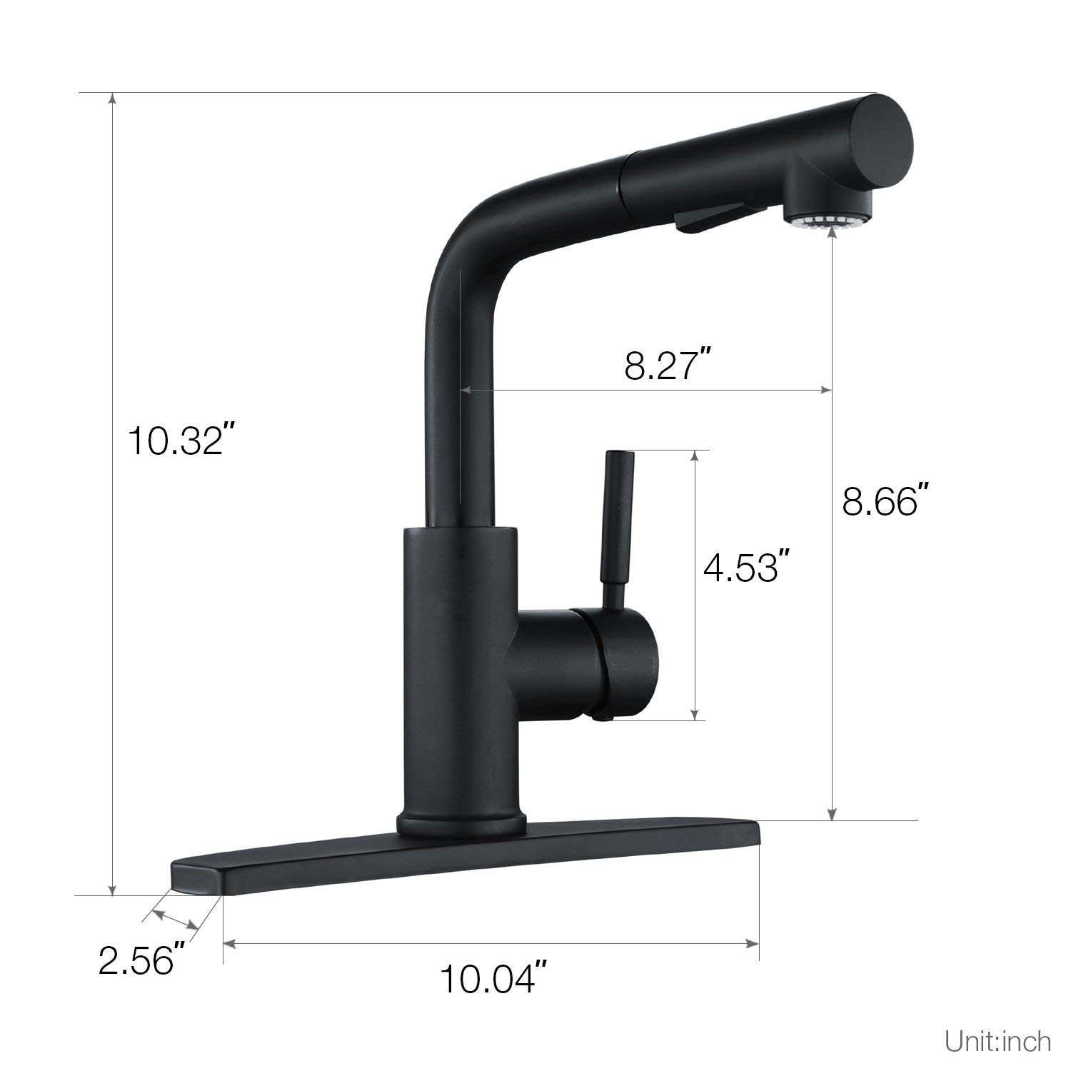Modern Matte Black Kitchen Sink Faucet with Pull Down Sprayer, Single Lever Low Profile Design, Ideal for Small Spaces and Contemporary Kitchens