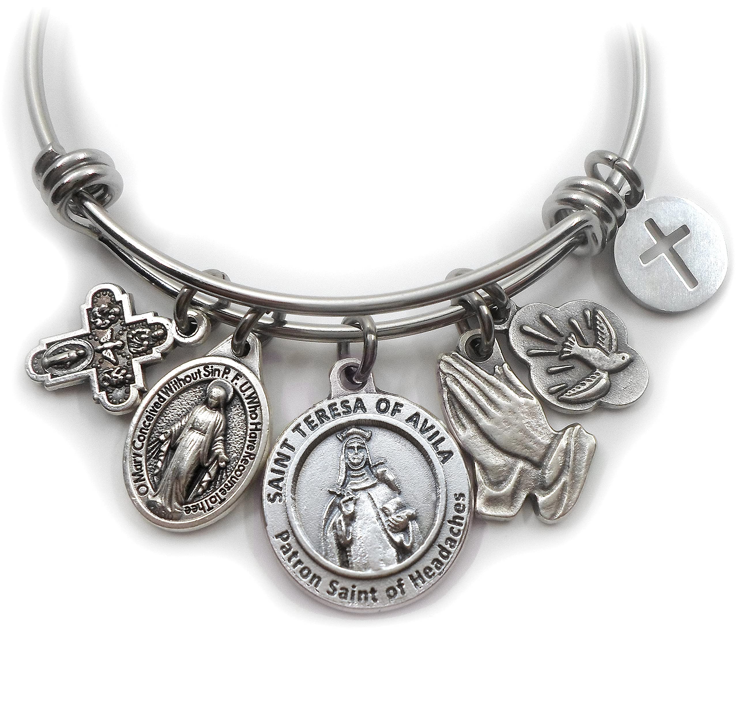 St. Teresa of Avila Patron Saint of Headaches Bangle Bracelet - Religious Jewelry for Migraine Relief, Catholic Healing Gift for Women & Men - Perfect for Prayer, Meditation & Spiritual Comfort