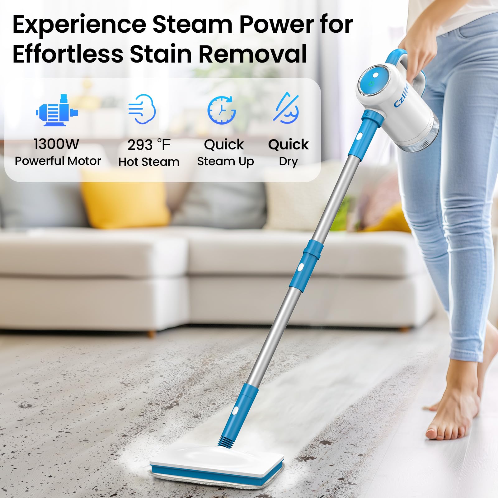 **Z7 Steam Mop for Floor Cleaning - 13-in-1 Multi-Surface Steam Cleaner for Tile, Grout, Hardwood, Laminate, Furniture, Couch, Clothes & Carpet | Corded Floor Steamer Machine (Blue) | Perfect for Home, Kitchen, Bathroom & Car Detailing**