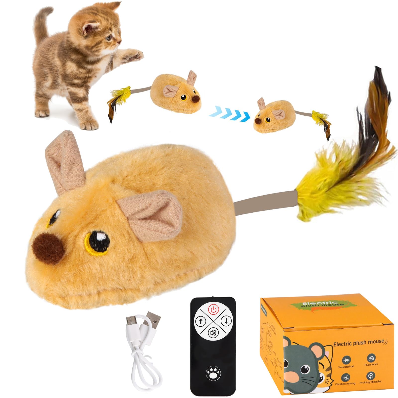 2024 New Interactive Remote Control Cat Toy - Self Moving Mouse for Indoor Cats, Squeaky Exercise Toy for Self Play & Birthday Gifts (Yellow) - Perfect for Playtime, Training & Keeping Indoor Cats Active