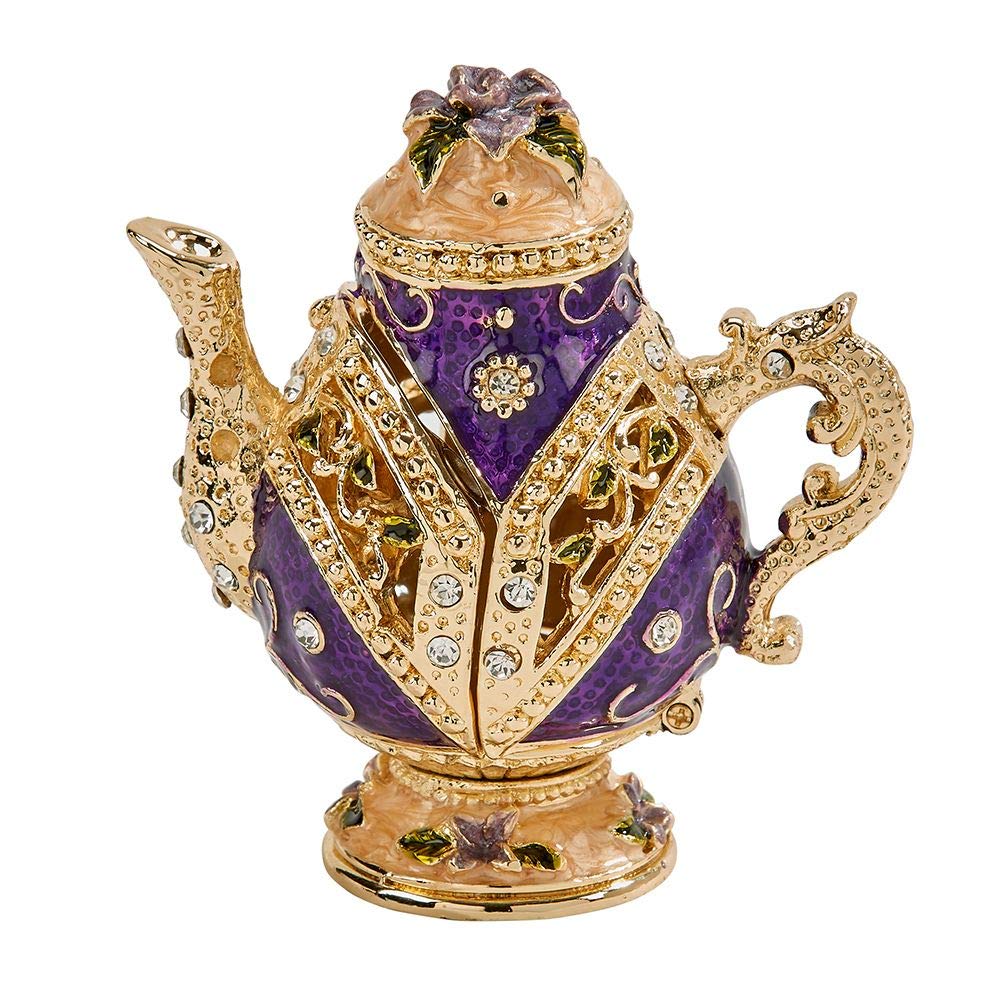 Elegant Purple Teapot Jewelry Box with Swarovski Crystals - Cute Figurine Trinket Box for Jewelry Storage | Perfect Gift for Tea Lovers & Home Decor