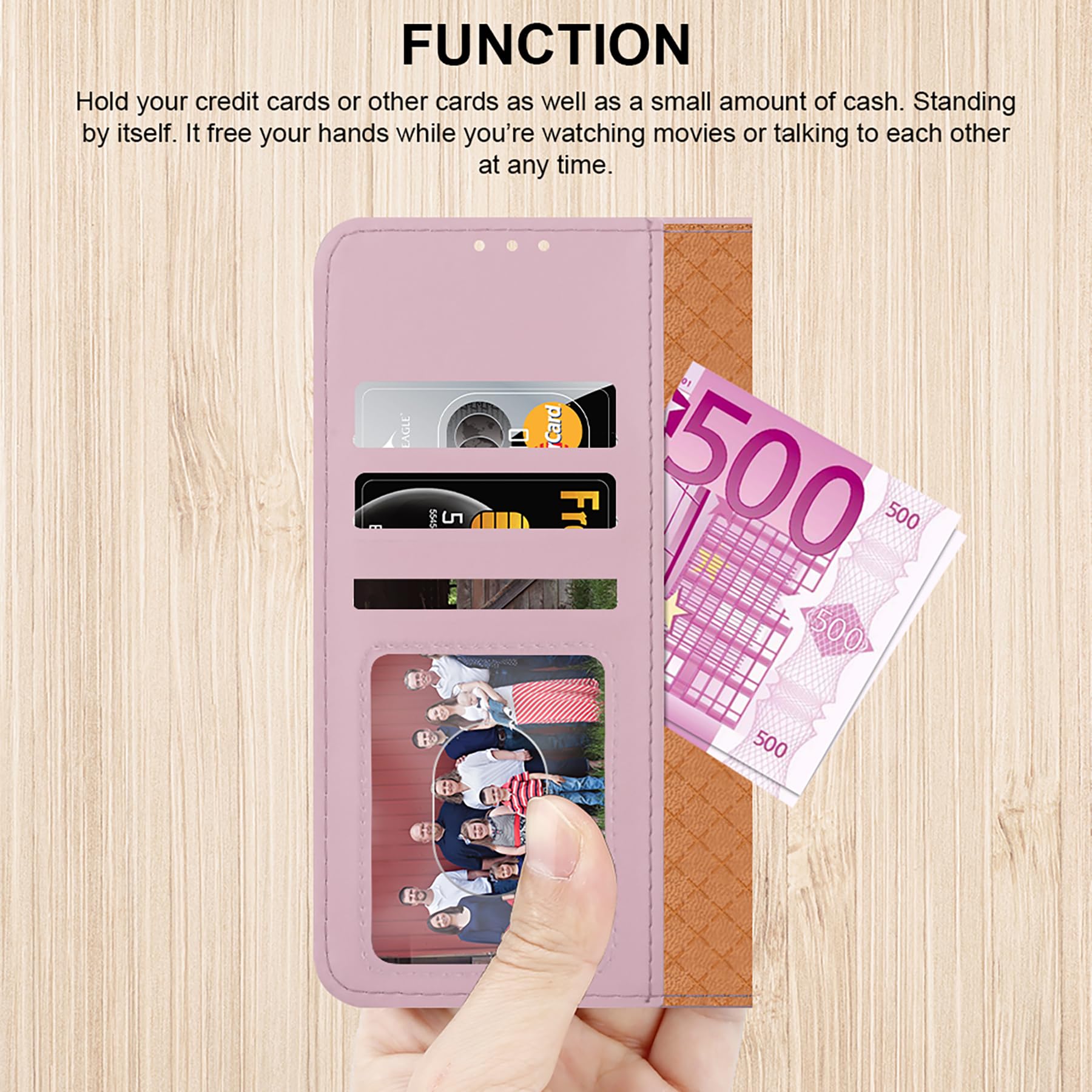 Premium Leather Magnetic Flip Cover Case for iPhone 15 Pro with 2x Screen Protectors, Card Holder & Kickstand - Full Protection Rose Gold Phone Cover | Perfect for Work, Travel & Everyday Use