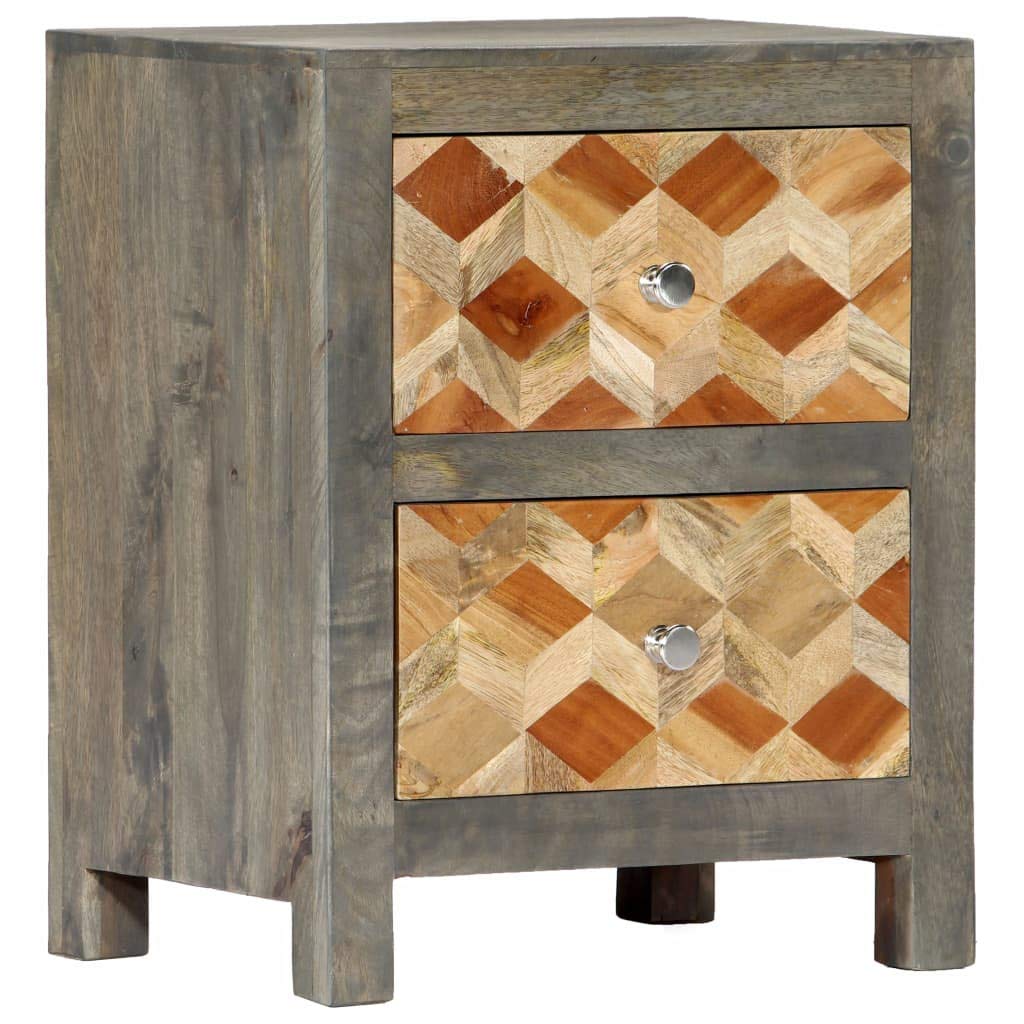 FAMIROSA Nightstand with Drawer, Solid Mango Wood Bedside Table, 15.8x11.8x19.7 Inches, Gray - Perfect for Bedroom, Living Room, or Office Storage