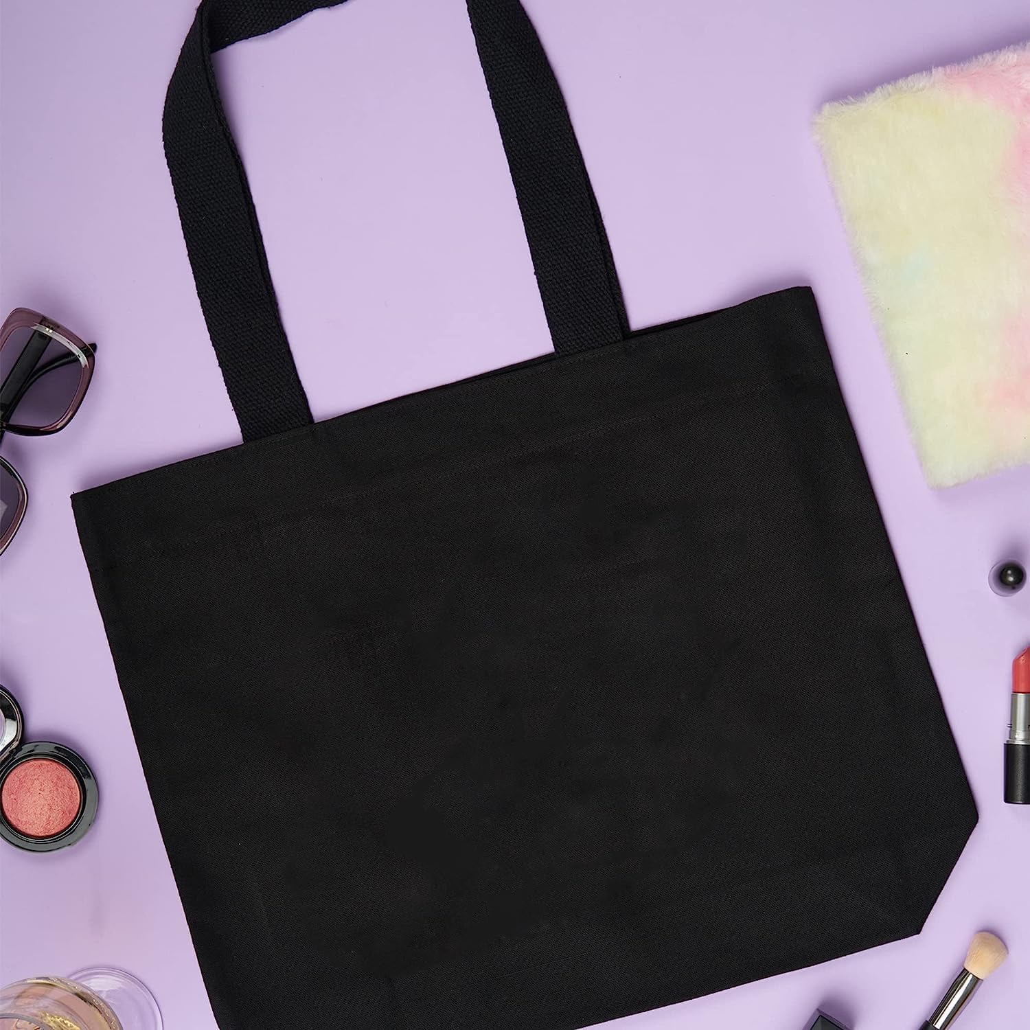 Premium Black Canvas Tote Bag for Women - Durable Zip Closure, Stylish Collage Design - Perfect for Shopping, Beach, Street Fashion & Everyday Use