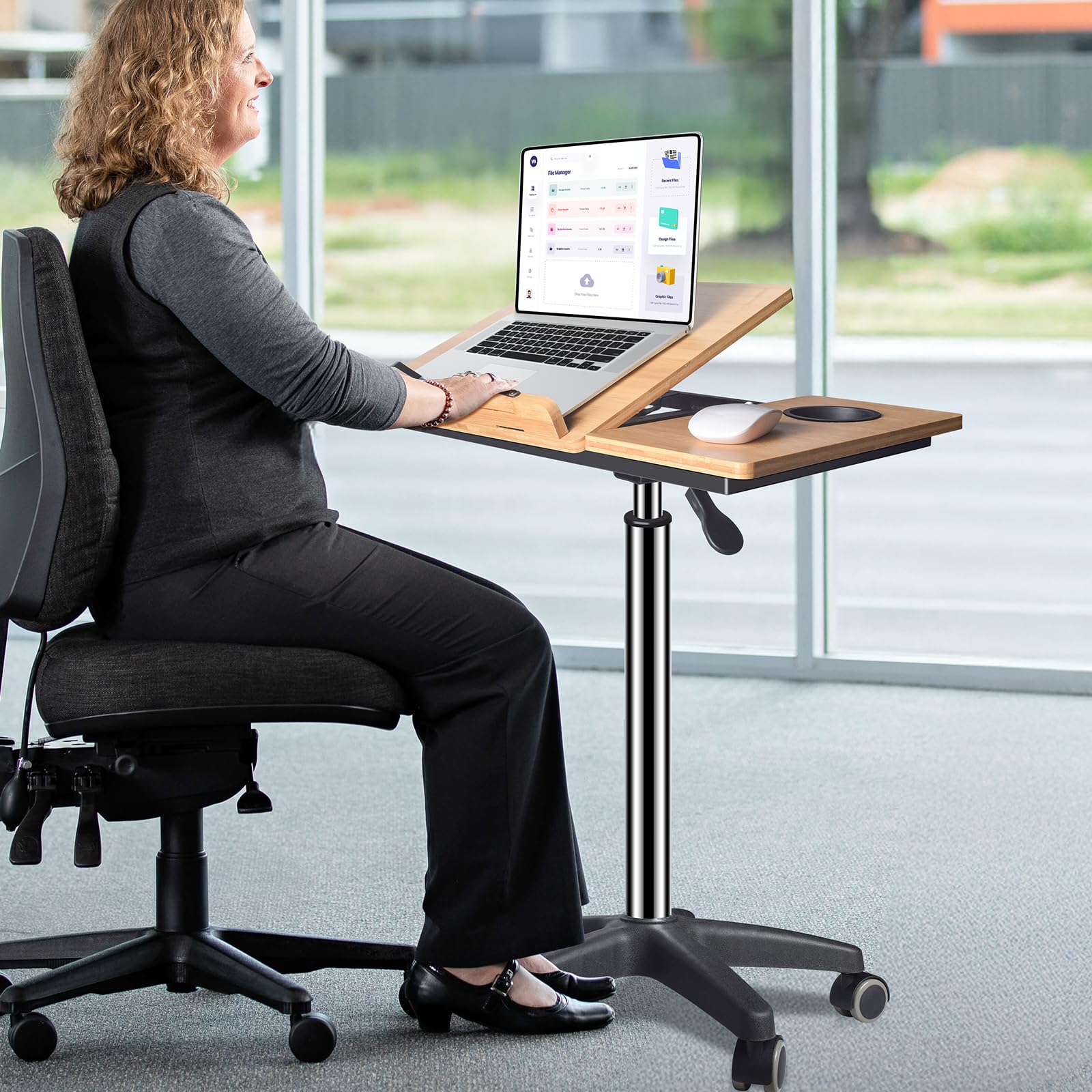 Wishacc Adjustable Rolling Podium Stand - Over Bed Table & Laptop Workstation with Wheels (30.5-43.7 inches) | Perfect for Home Office, Hospital Bed & Classroom Presentations