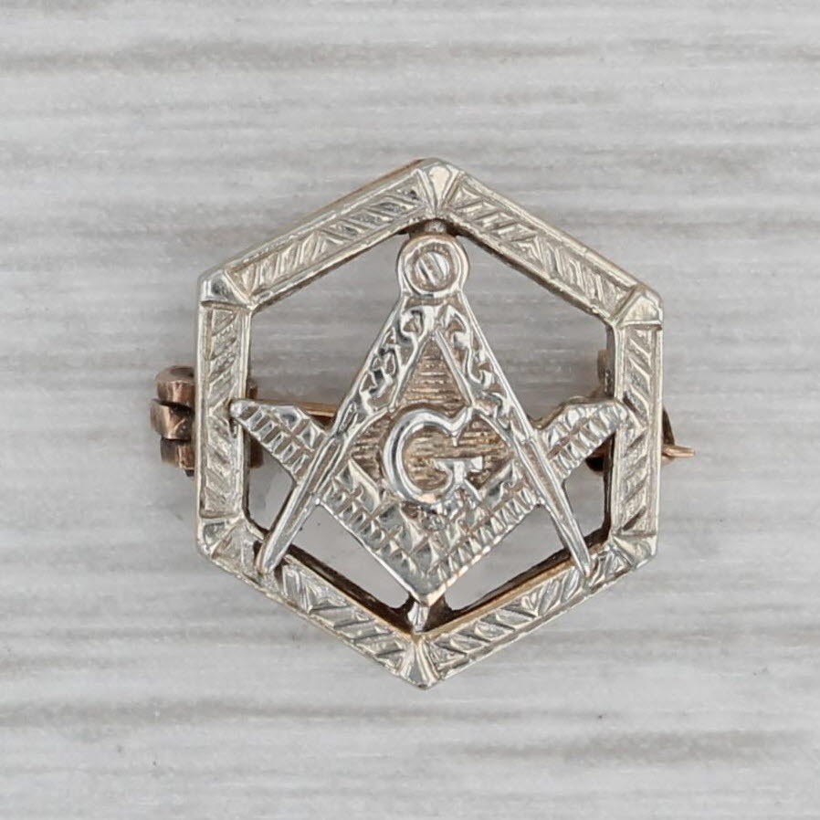 Antique 1920s Masonic Pin - 10k & 18k Gold Blue Lodge Square & Compass Lapel Pin - Perfect for Collectors, Freemason Gifts & Vintage Jewelry Enthusiasts