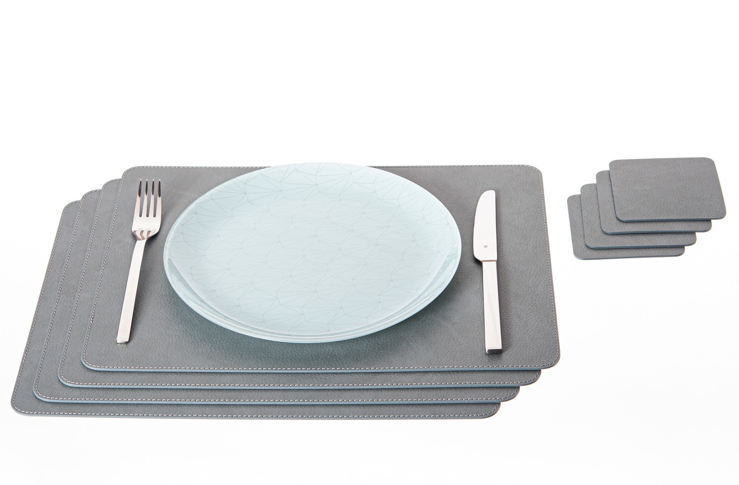 4-Piece Recycled Leather Placemat and Coaster Set (18