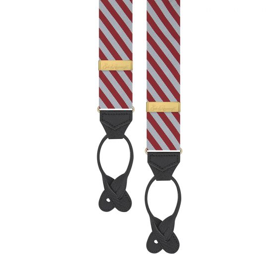 Premium Middle Temple Stripe Red & Silver Silk Suspenders for Men - Classic Formal Wear Accessories for Weddings, Business Attire & Vintage Style Outfits
