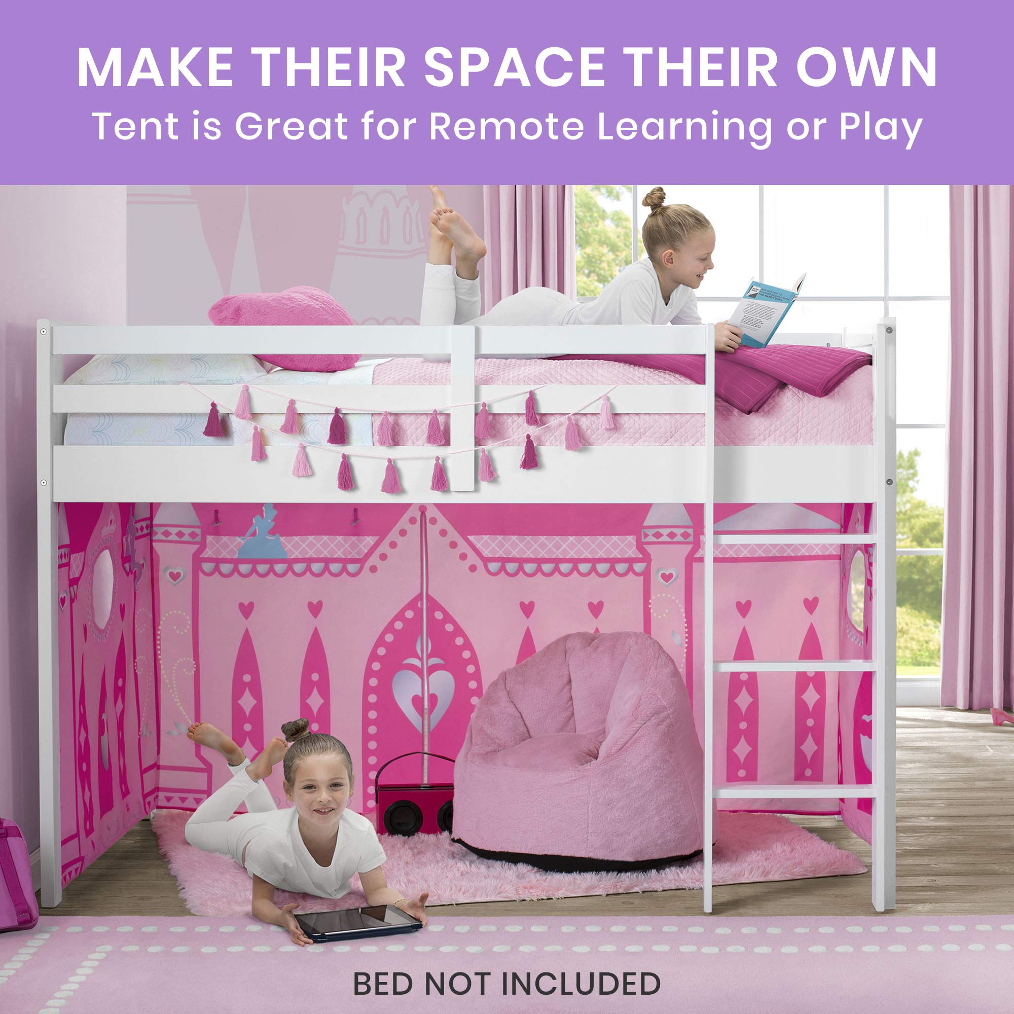 Disney Princess Loft Bed Tent Curtain Set for Low Twin Beds - Kids' Bedroom Decor & Playhouse for Girls' Sleepover Fun