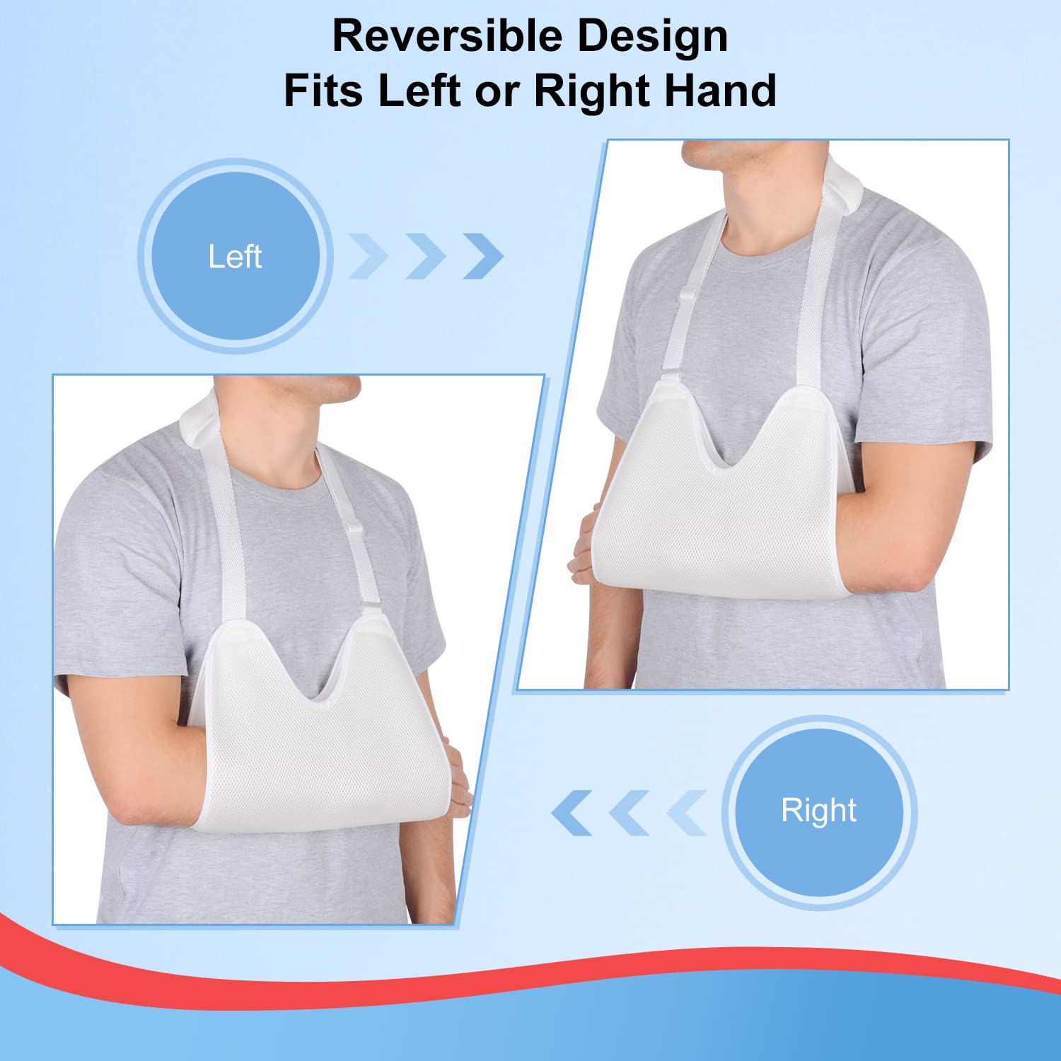 Supregear Adjustable Breathable Mesh Arm Sling with Soft Pads, Shoulder Immobilizer & Lightweight Elbow Support for Left/Right Arm - Ideal for Post-Surgery, Injury Recovery & Showering