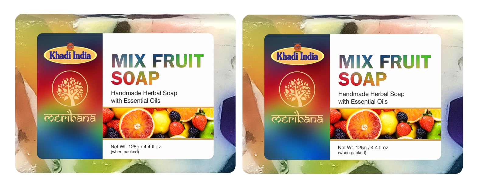 MeriBana Handmade Herbal Mix Fruit Soap Bar - 2 Pack (125g Each) | Natural Exfoliating & Moisturizing for Face & Body | Perfect for Sensitive Skin & Daily Skincare Routine