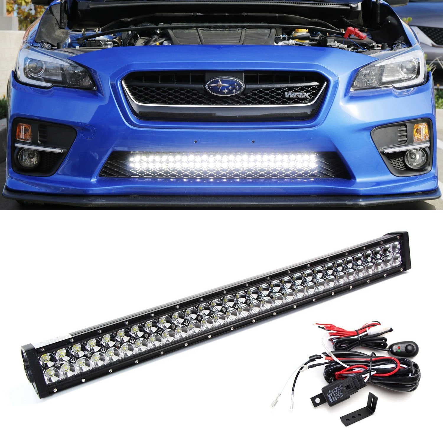 180W 30-Inch LED Light Bar with Lower Bumper Bracket & Wiring Harness - Compatible with 2015-2018 Subaru WRX STI - Off-Road Driving, Night Adventure, Fog Light Replacement