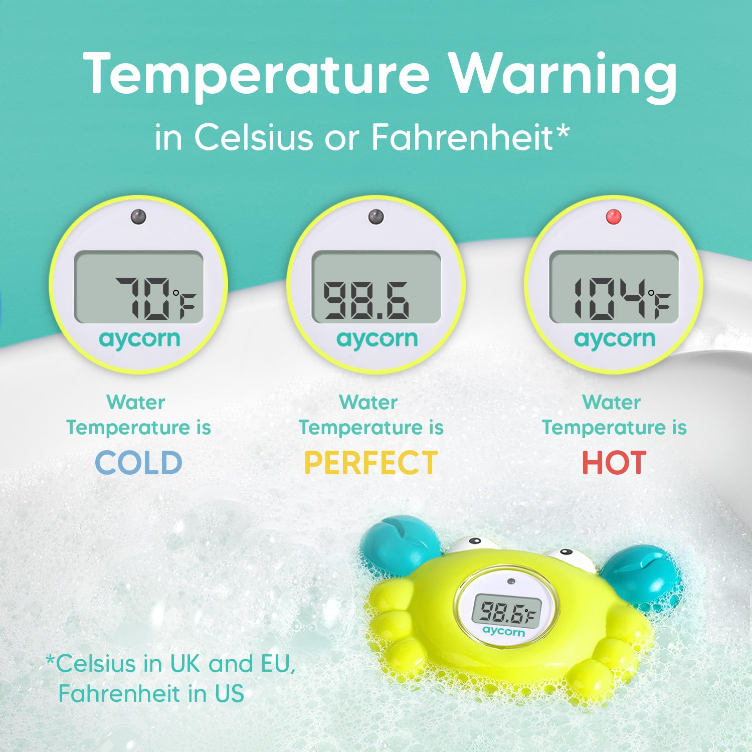 **Aycorn Digital Baby Bath Thermometer – Safe Floating Water & Room Thermometer with LED Display & Temperature Alert – Perfect for Infant Bath Time, Nursery, and Pool Safety**